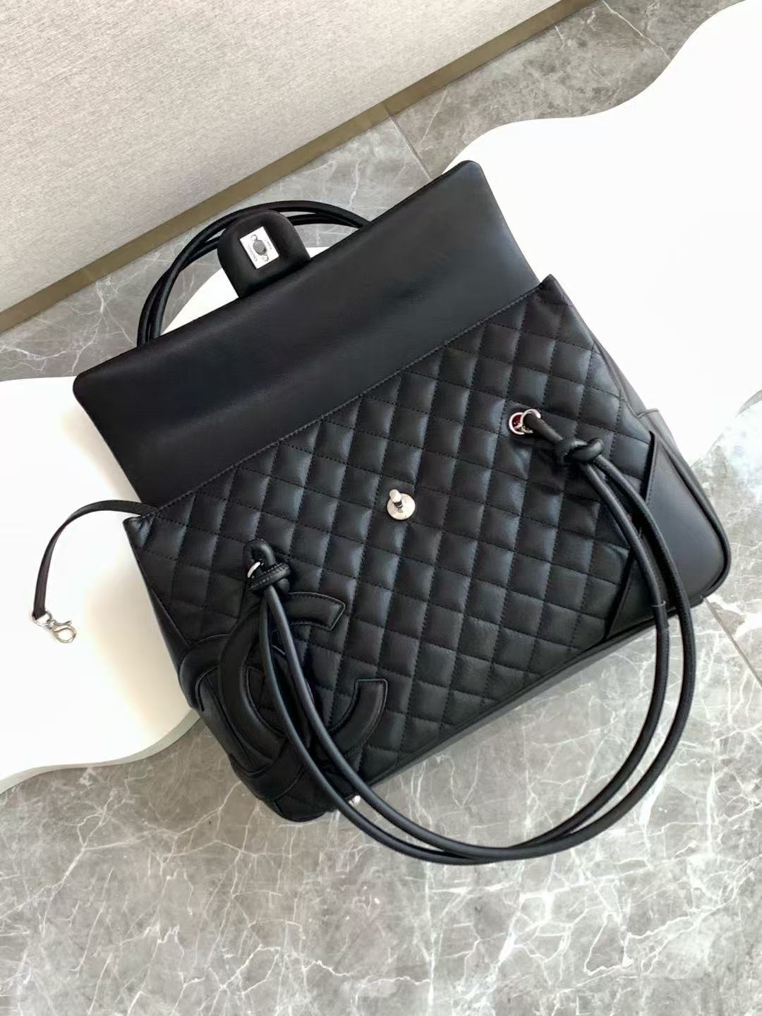 CC 26s Cambon Ligne Large Flap Bag Black Quilted Lambskin