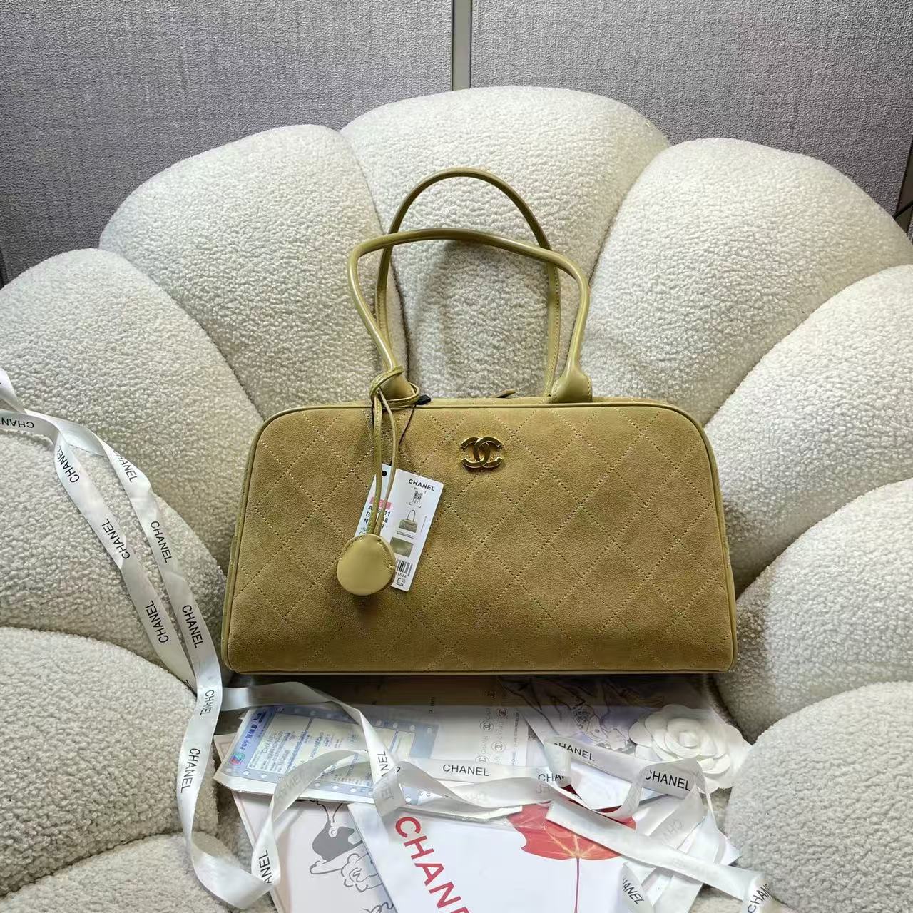 CC Large Bowling Bag 35.5cm Dark Beige Calfskin