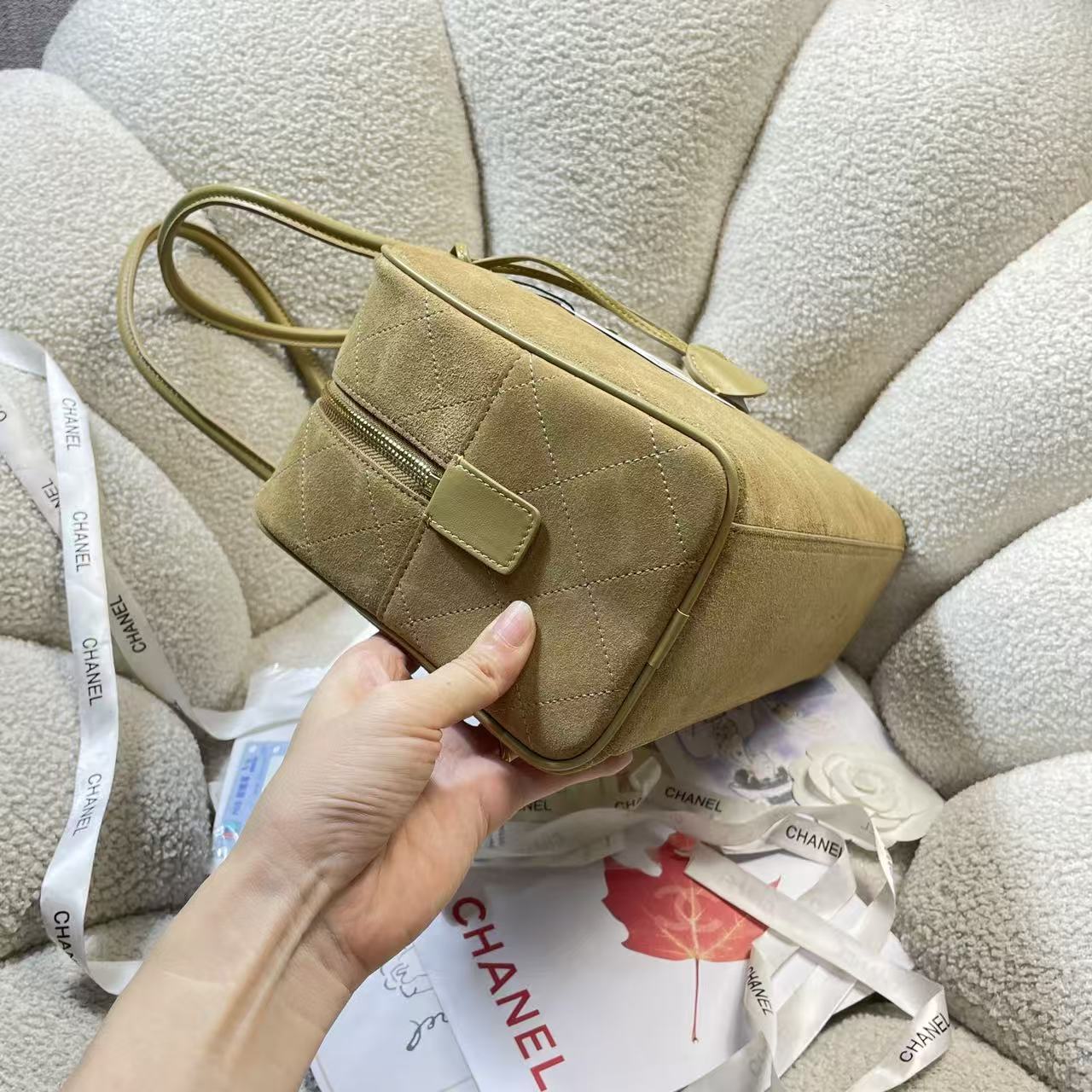 CC Large Bowling Bag 35.5cm Dark Beige Calfskin