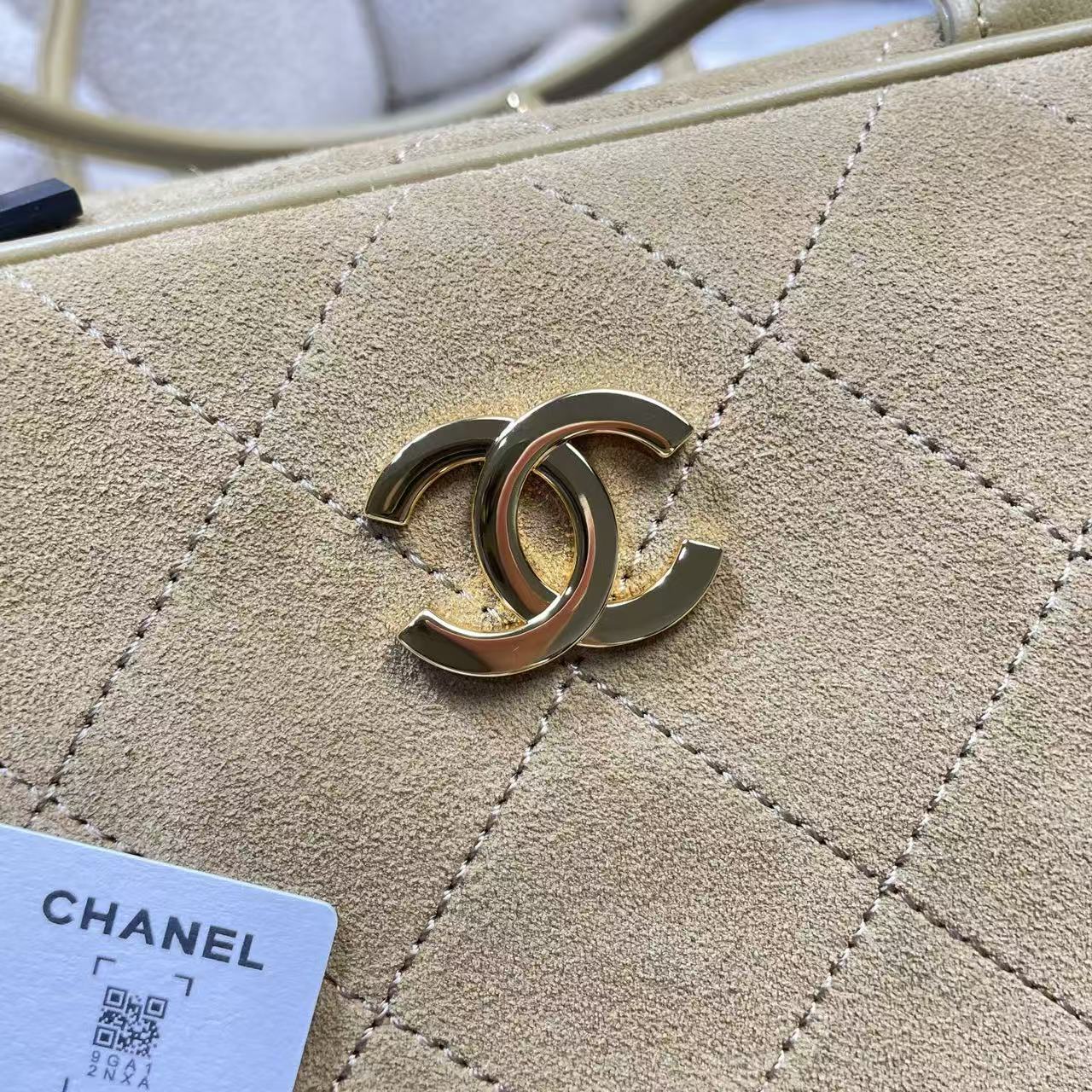 CC Large Bowling Bag 35.5cm Dark Beige Calfskin