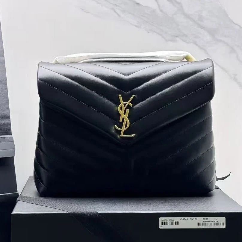 Saint Laurent 2026 Loulou Bag 31cm Black Gold Quilted Leather