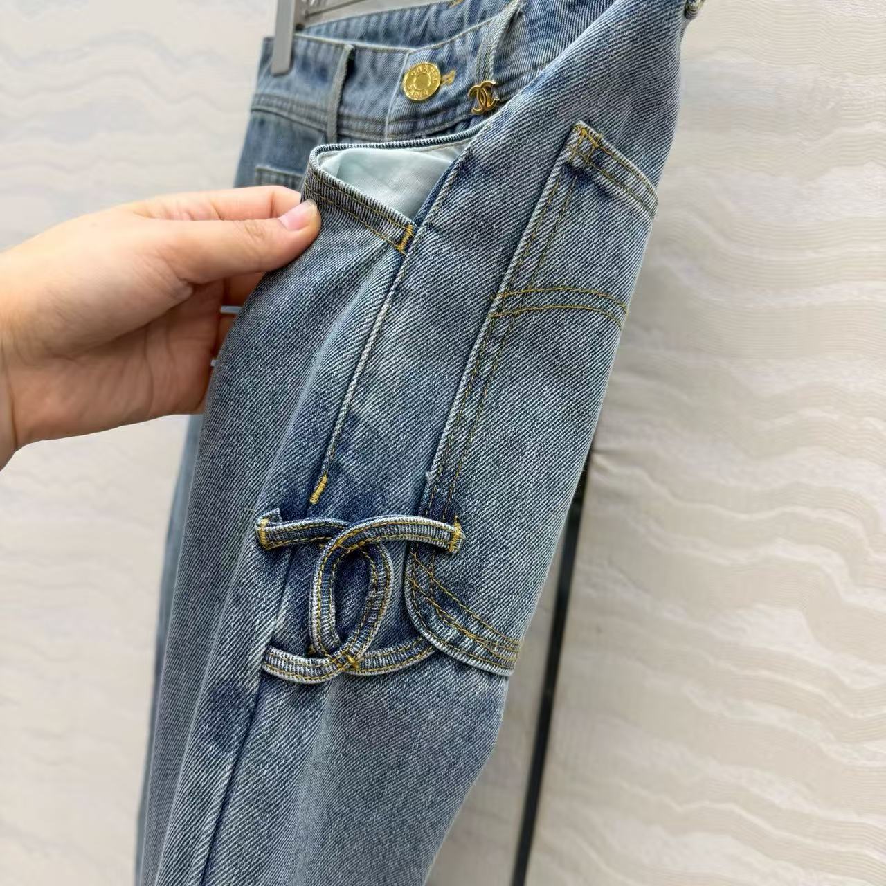 Chanel 2026 Double C Logo Jeans Dusty Blue Cotton
