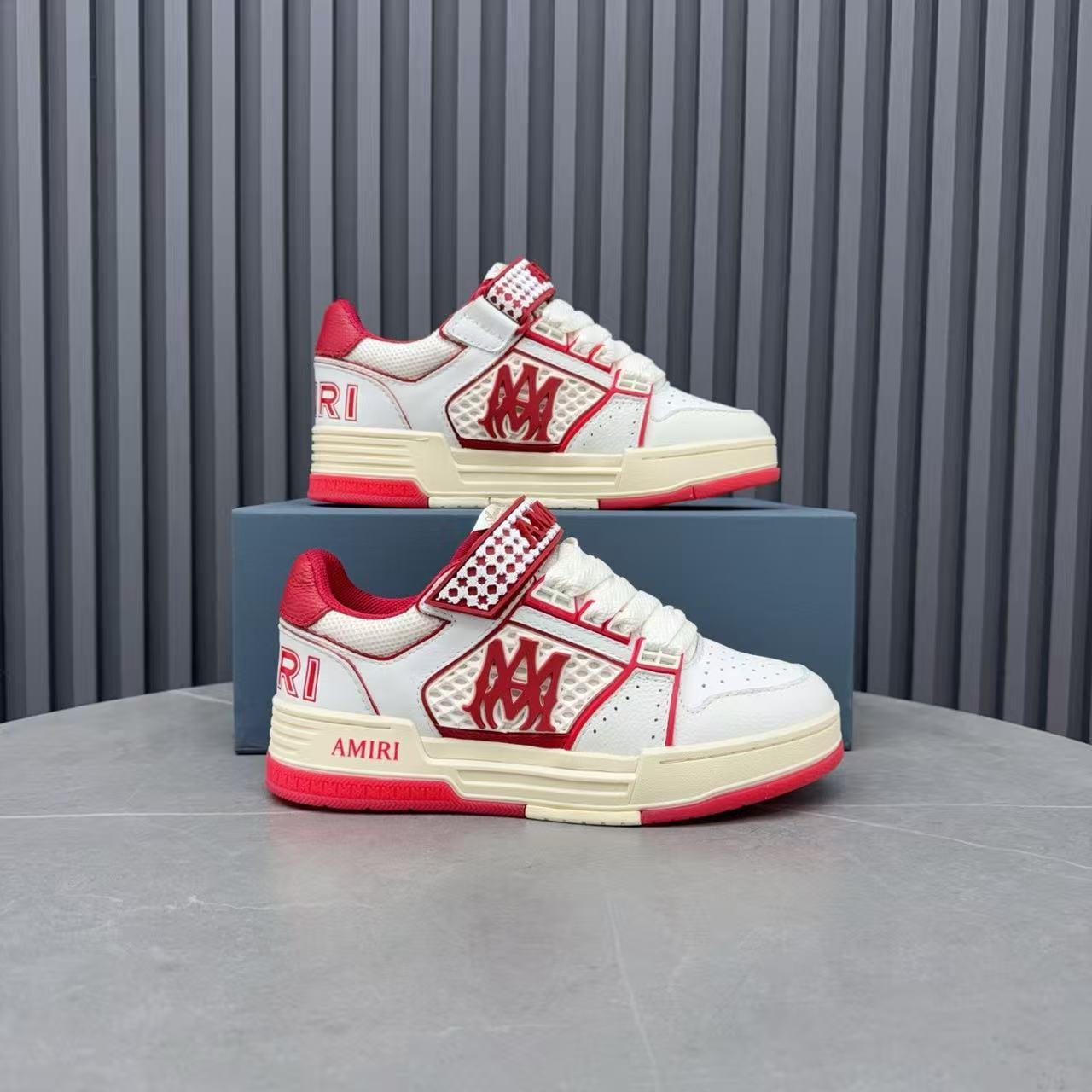 Amiri 26s MA Skyline Sneakers  Red Cowhide Mesh