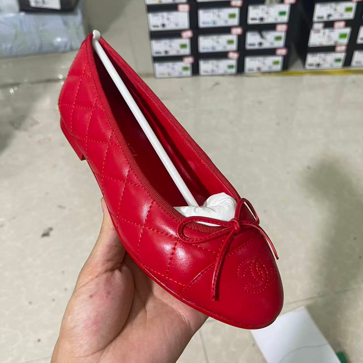 CC FW 26s Ballet Flats Bright Red Quited Lambskin