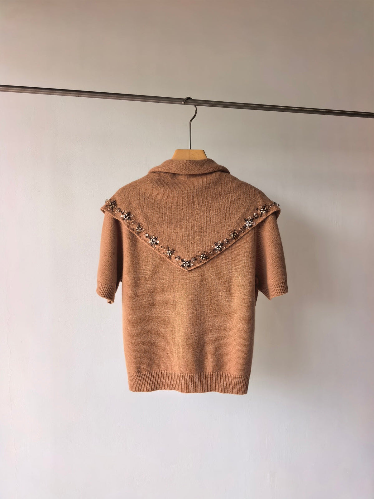 Prad Short-Sleeved Sweater With Scarf Camel Brown Cashmere