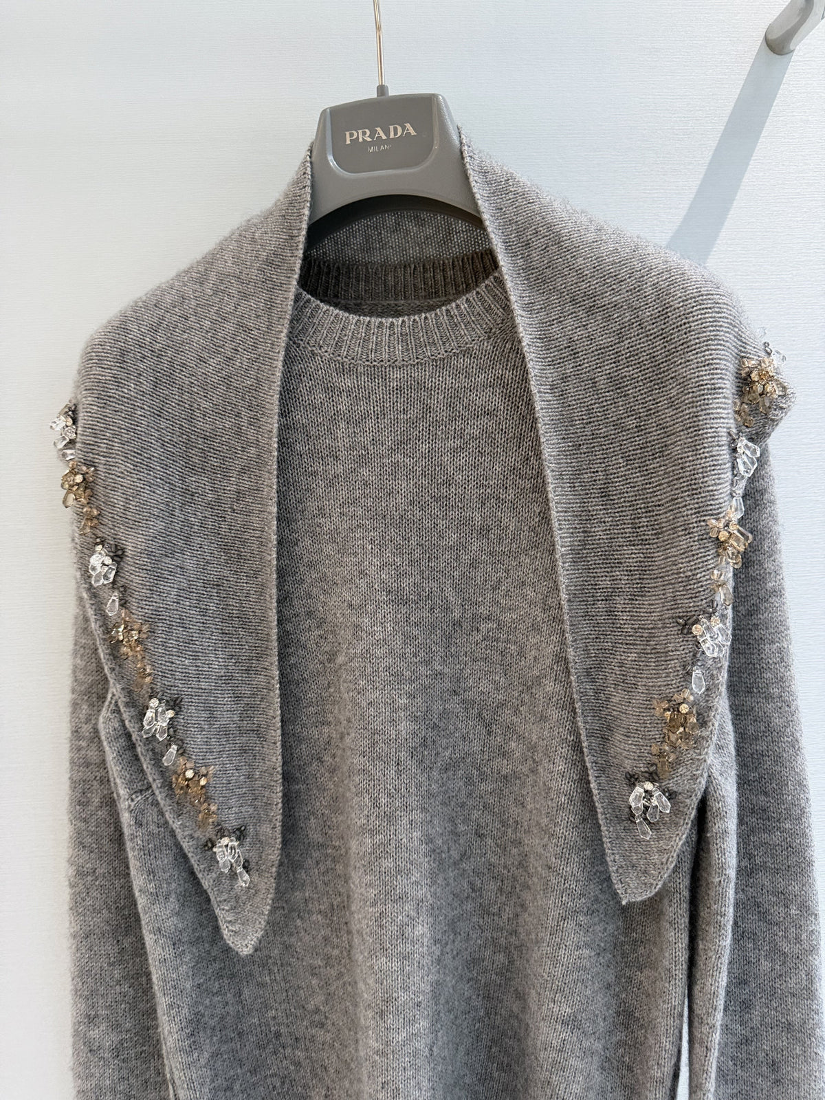 Prad Short-Sleeved Sweater With Scarf Camel Brown Cashmere