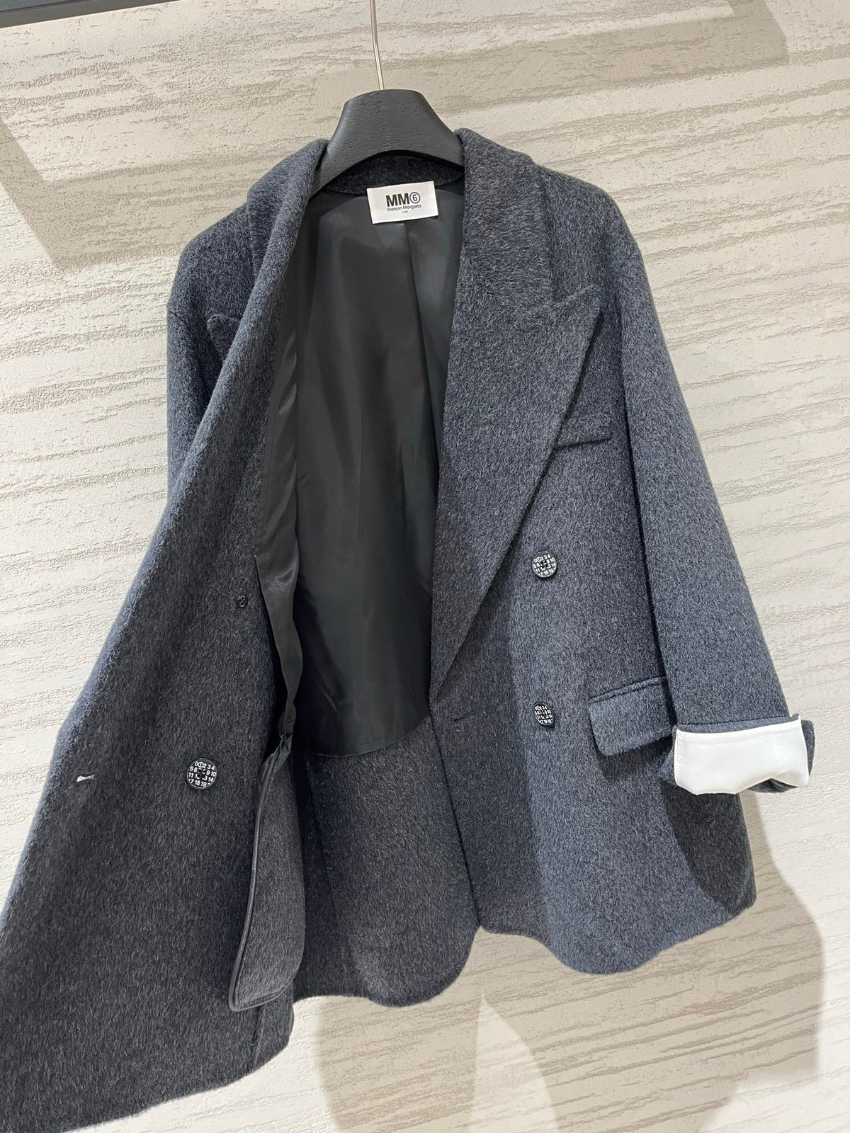 MM6 Double Breasted Coat in Grey Wool
