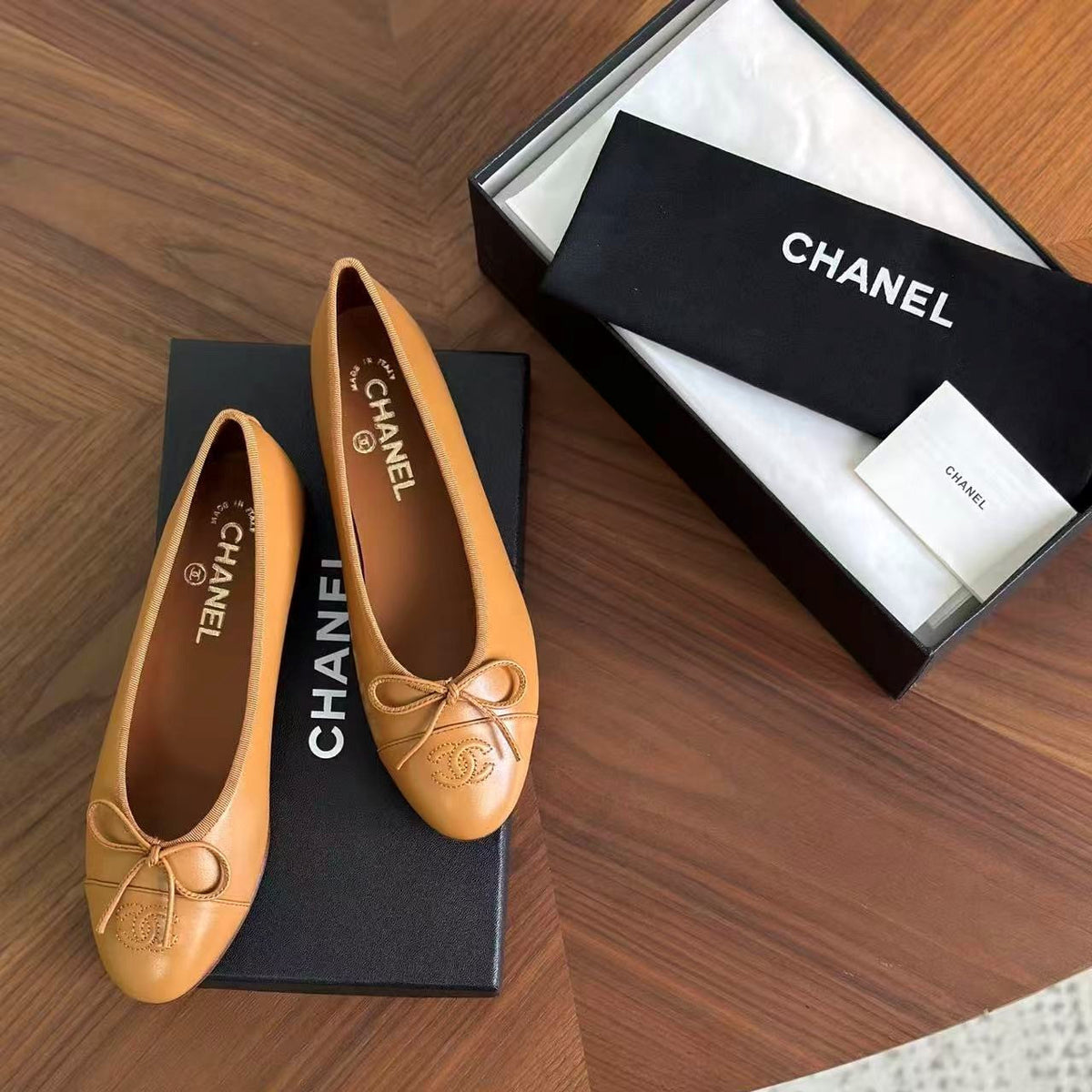 CC 26B Ballet Flats 1cm Camel Leather 122442
