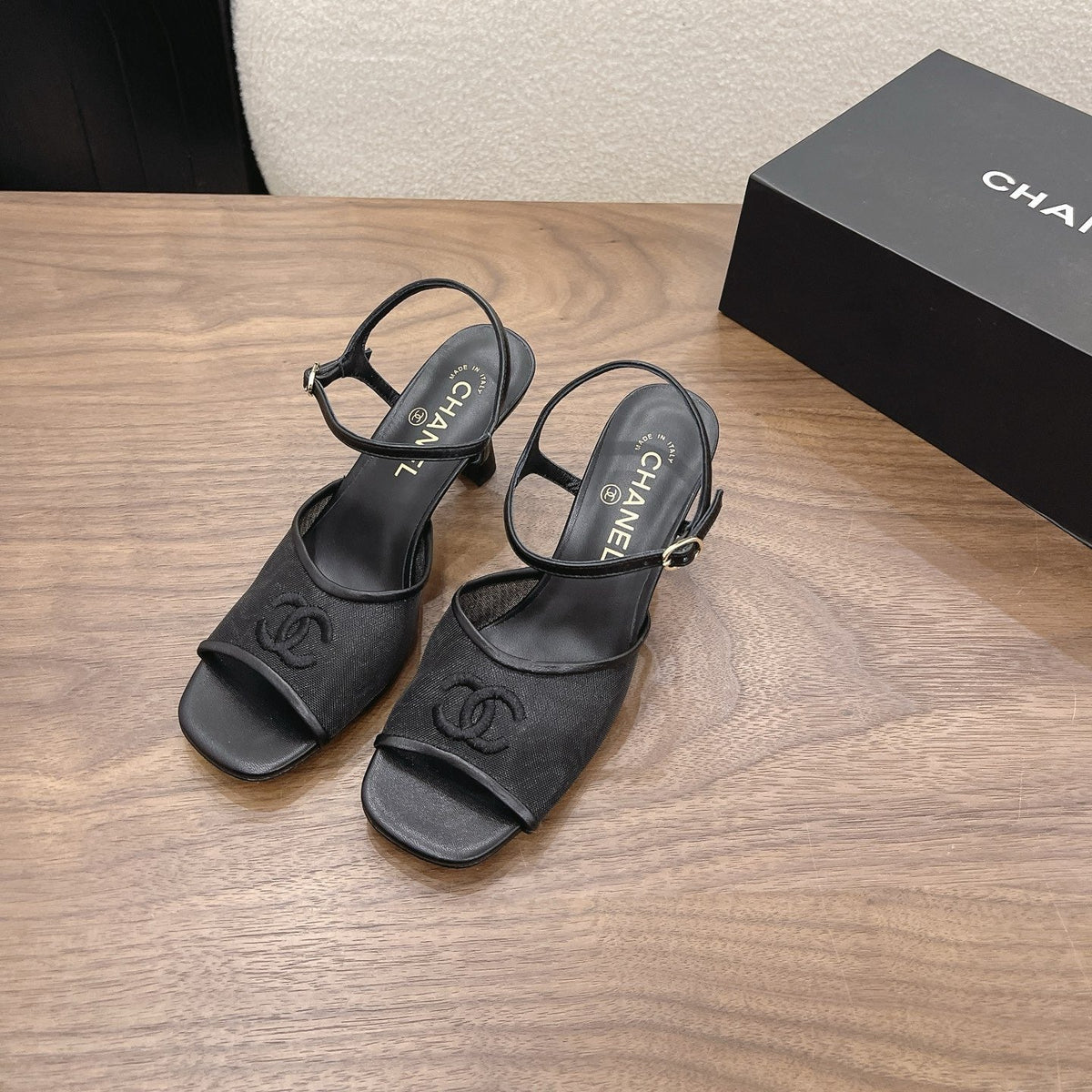 CC 26B Mesh Sandals 6.5cm Black Mesh Lambskin 120987