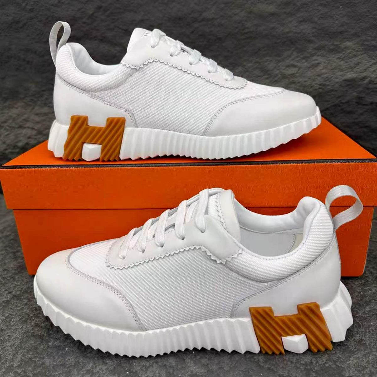 HM 26s Bouncing Sneakers 4cm White Orange Mesh Leather