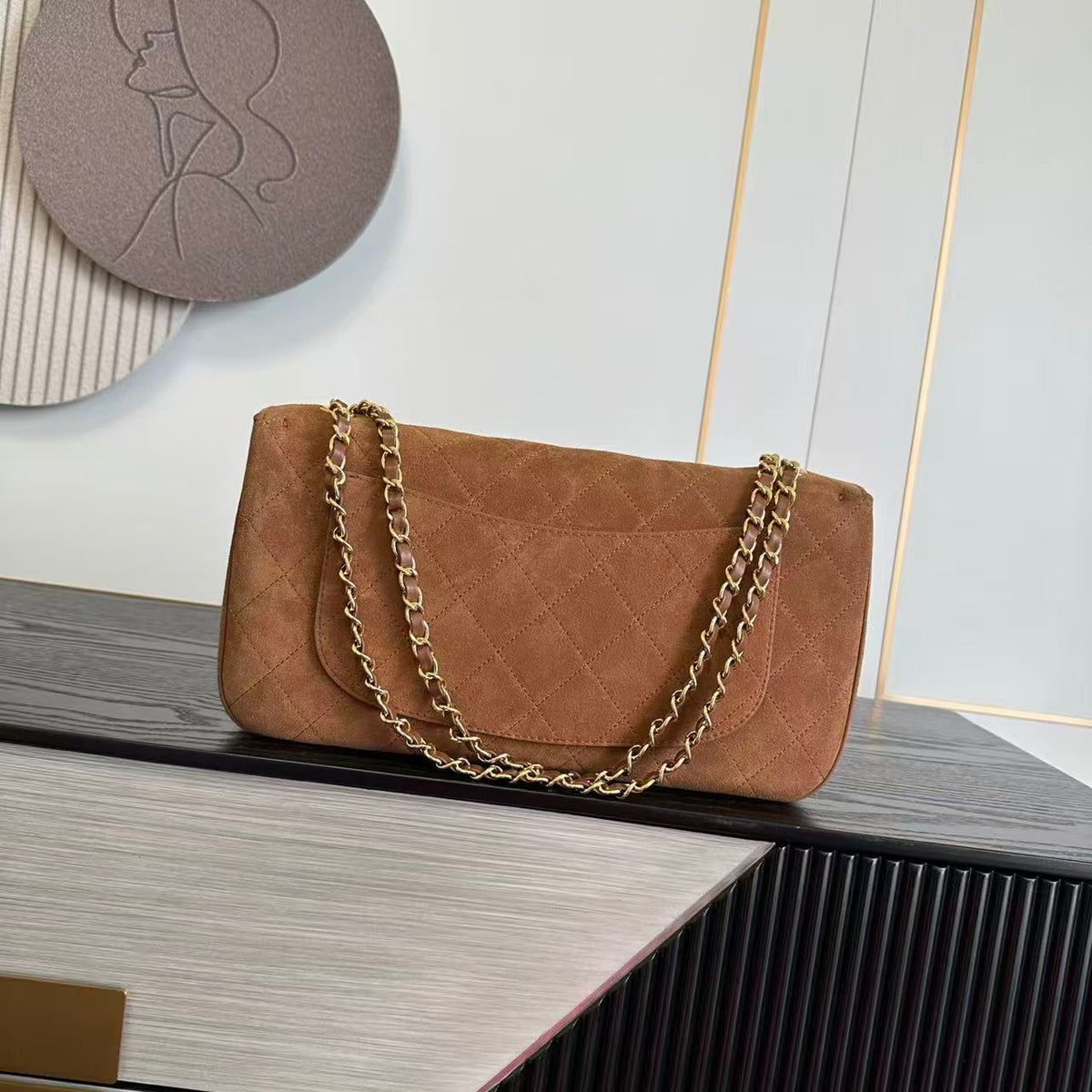 CC 26s Maxi Flap Bag Brown Suede Gold Hardware