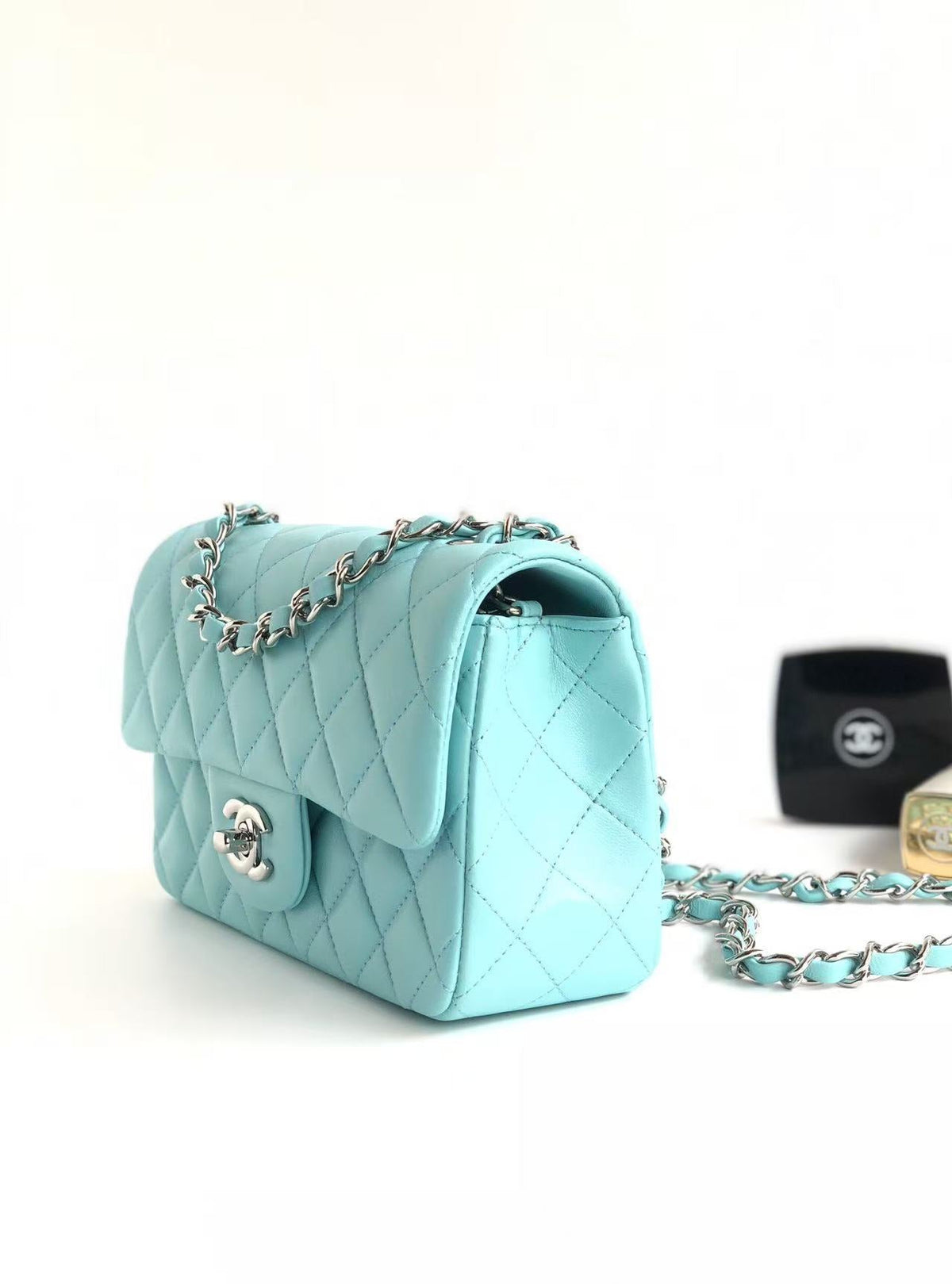 CC 26s Classic Flap Bag 20cm Light Tiffany Blue Silver Lambskin