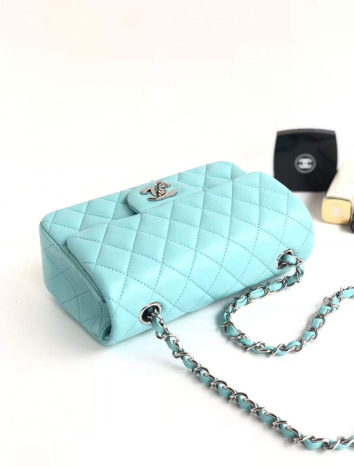 CC 26s Classic Flap Bag 20cm Light Tiffany Blue Silver Lambskin