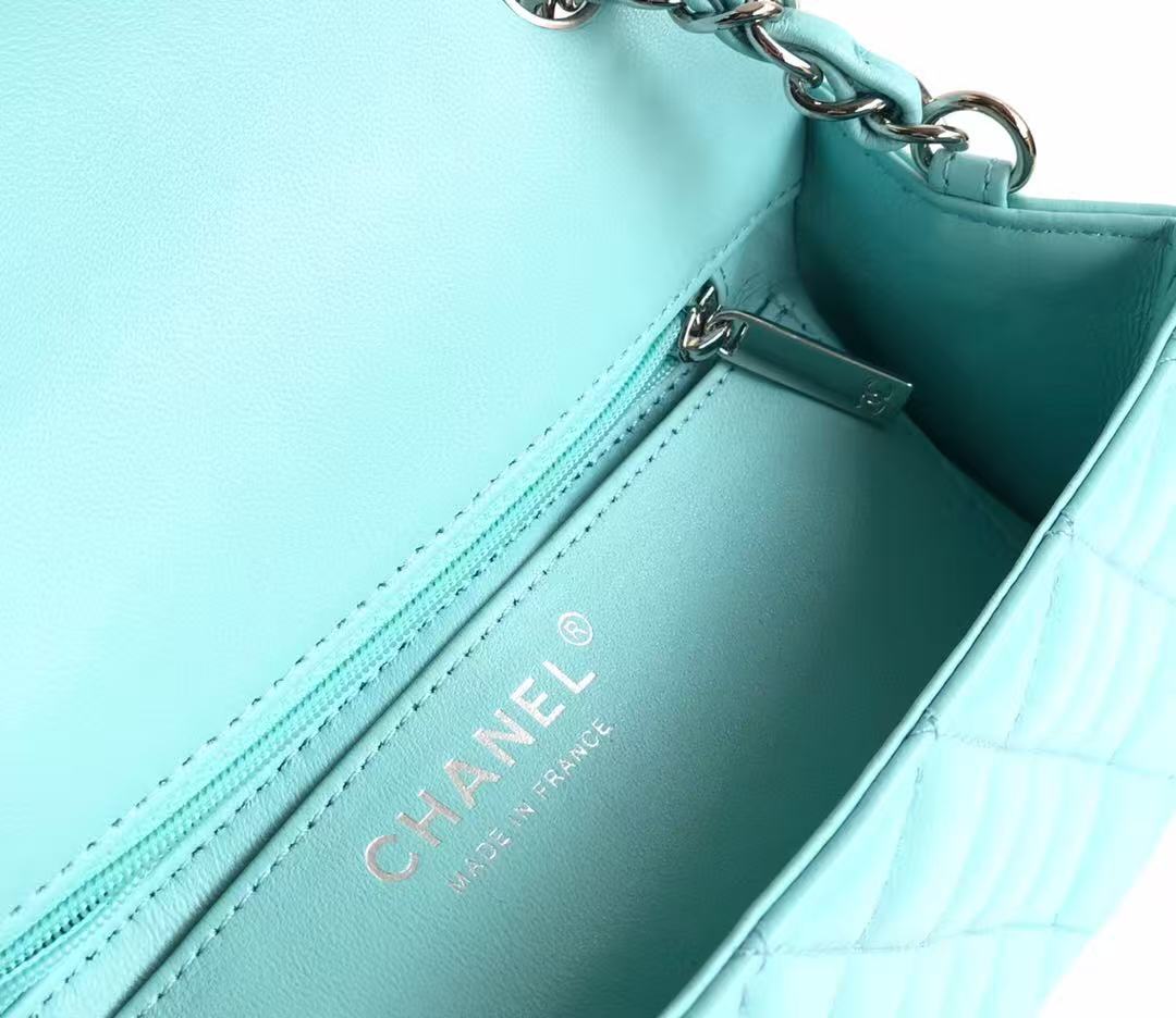 CC 26s Classic Flap Bag 20cm Light Tiffany Blue Silver Lambskin