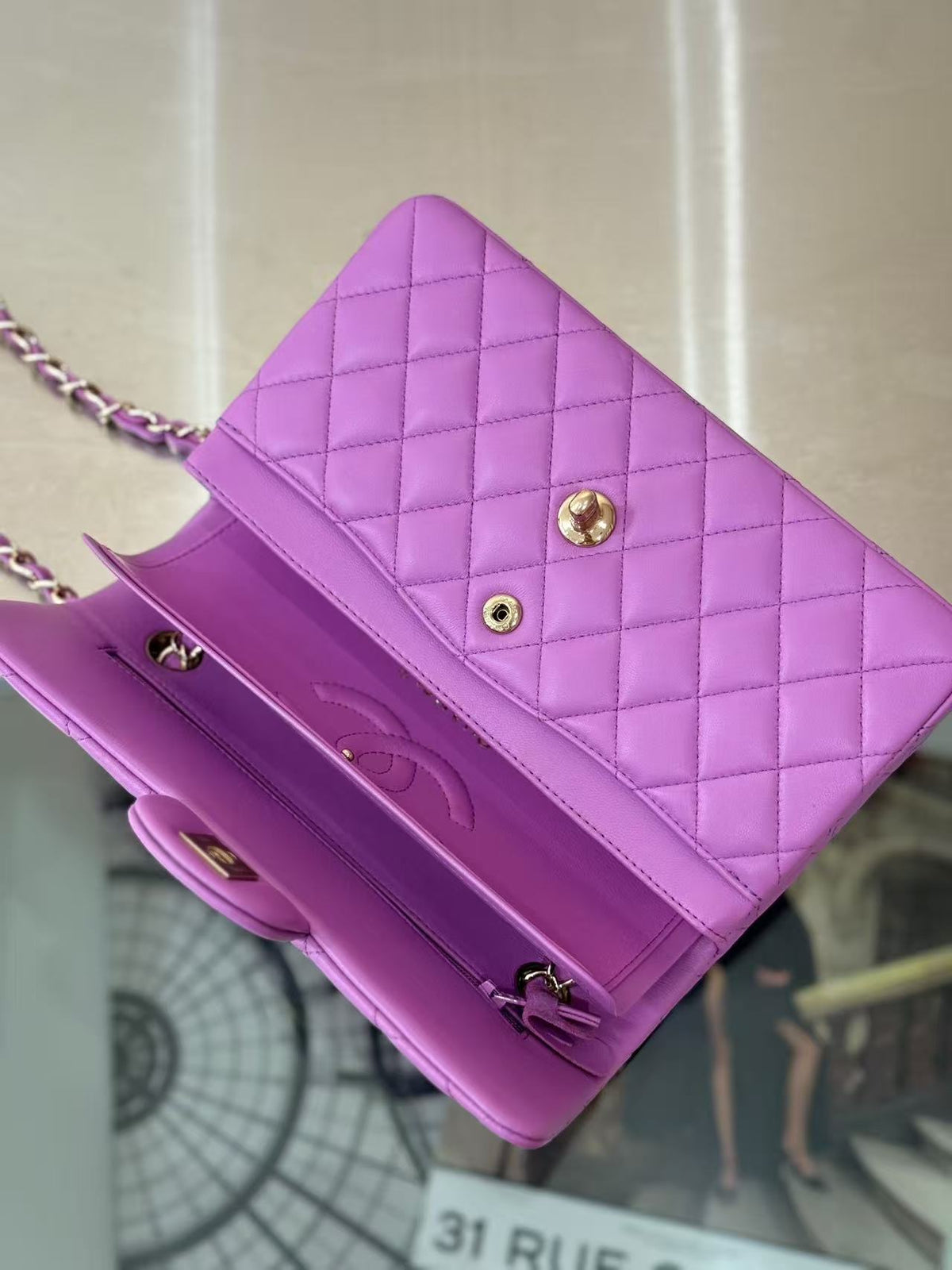 CC 26s Classic Flap Bag 20cm Light Lavender Gold Lambskin