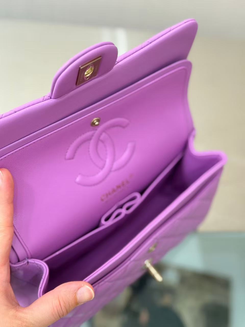 CC 26s Classic Flap Bag 20cm Light Lavender Gold Lambskin