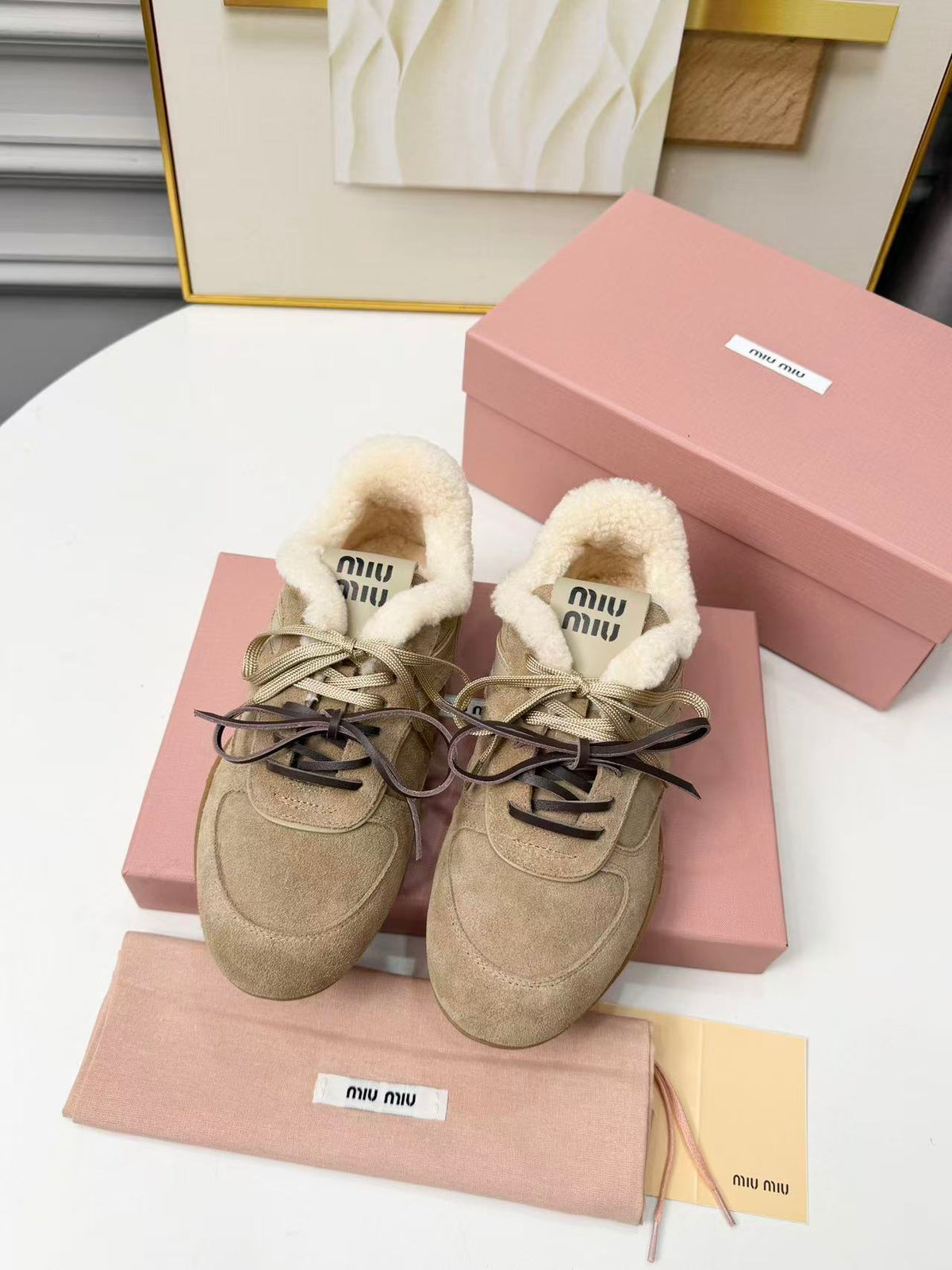 Miu Miu 2026 Gymnasium Sneakers Suede Shearling Leather