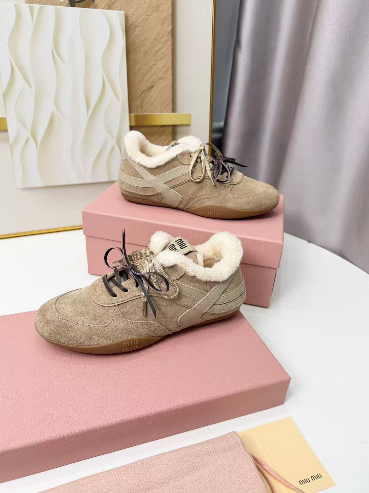 Miu Miu 2026 Gymnasium Sneakers Suede Shearling Leather