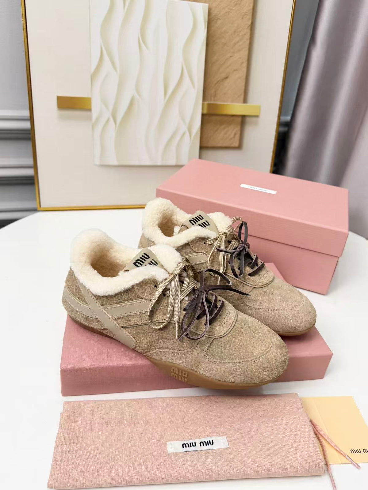 Miu Miu 2026 Gymnasium Sneakers Suede Shearling Leather