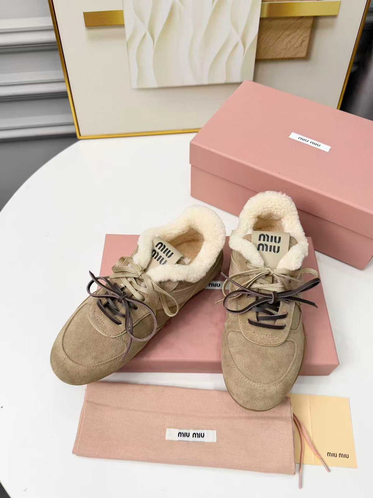 Miu Miu 2026 Gymnasium Sneakers Suede Shearling Leather