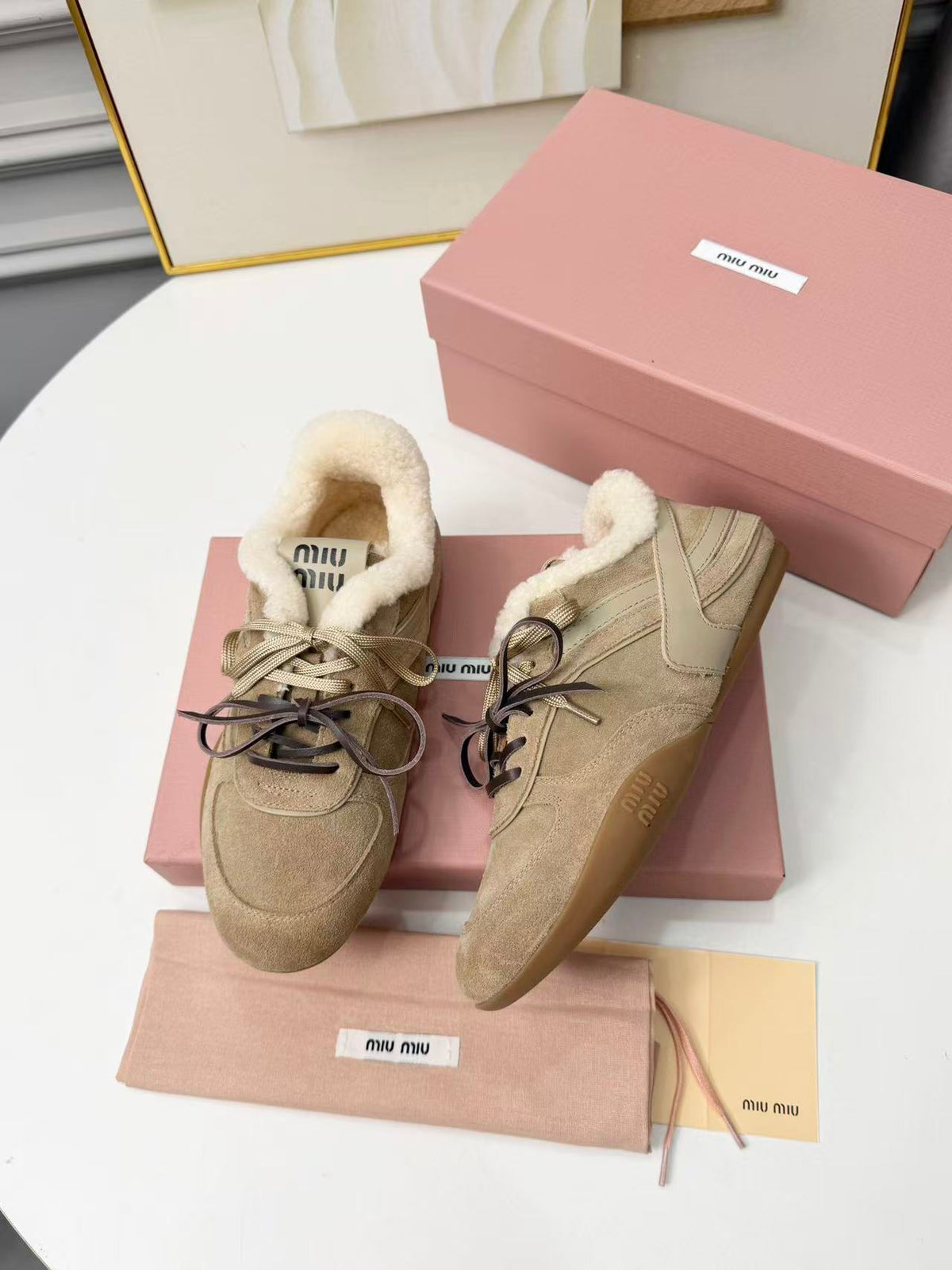 Miu Miu 2026 Gymnasium Sneakers Suede Shearling Leather