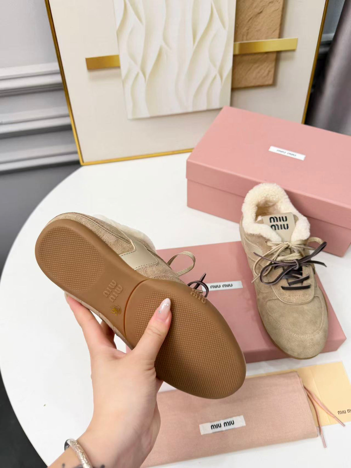 Miu Miu 2026 Gymnasium Sneakers Suede Shearling Leather