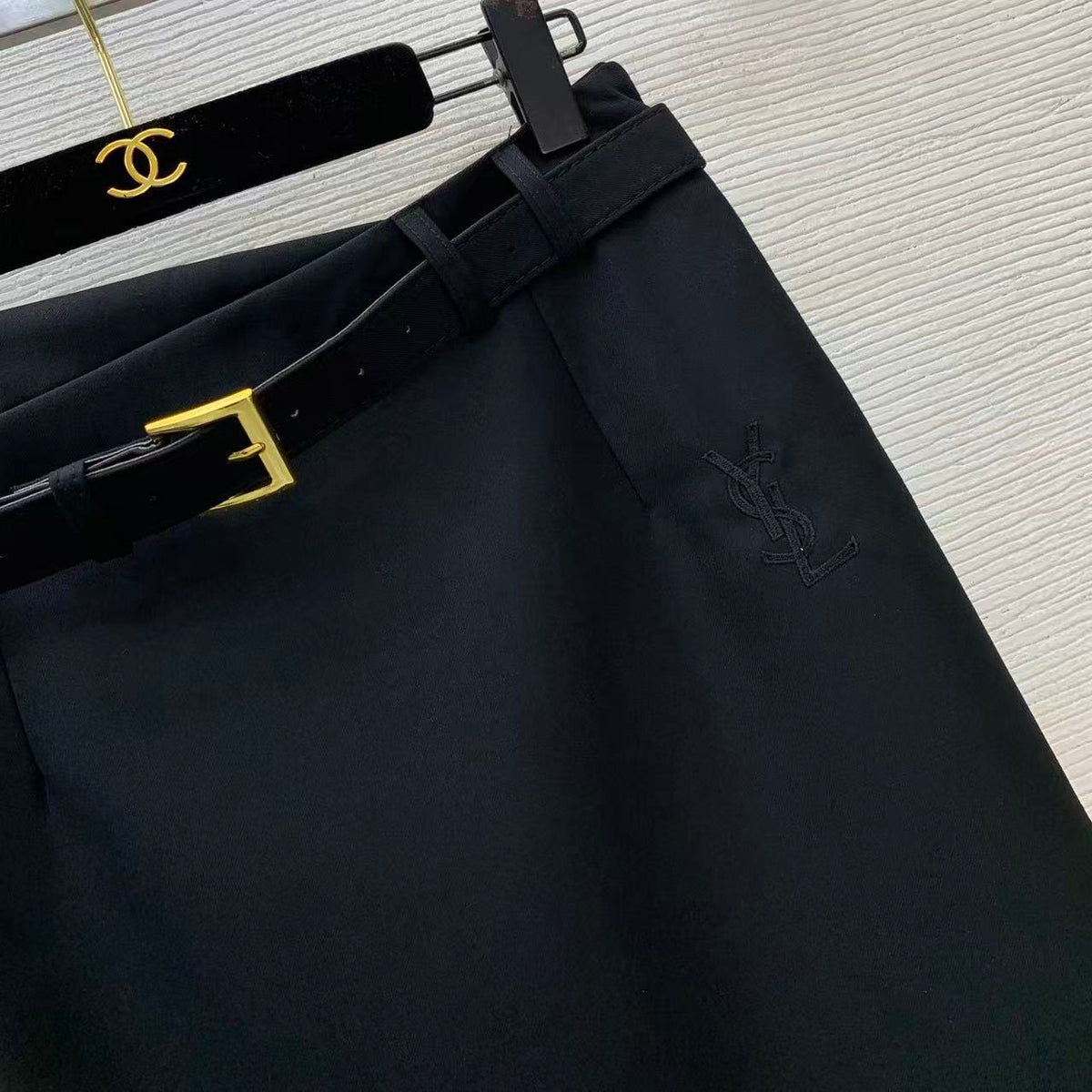 YSL 26s Belted Midi Skirt Black Cotton 50672