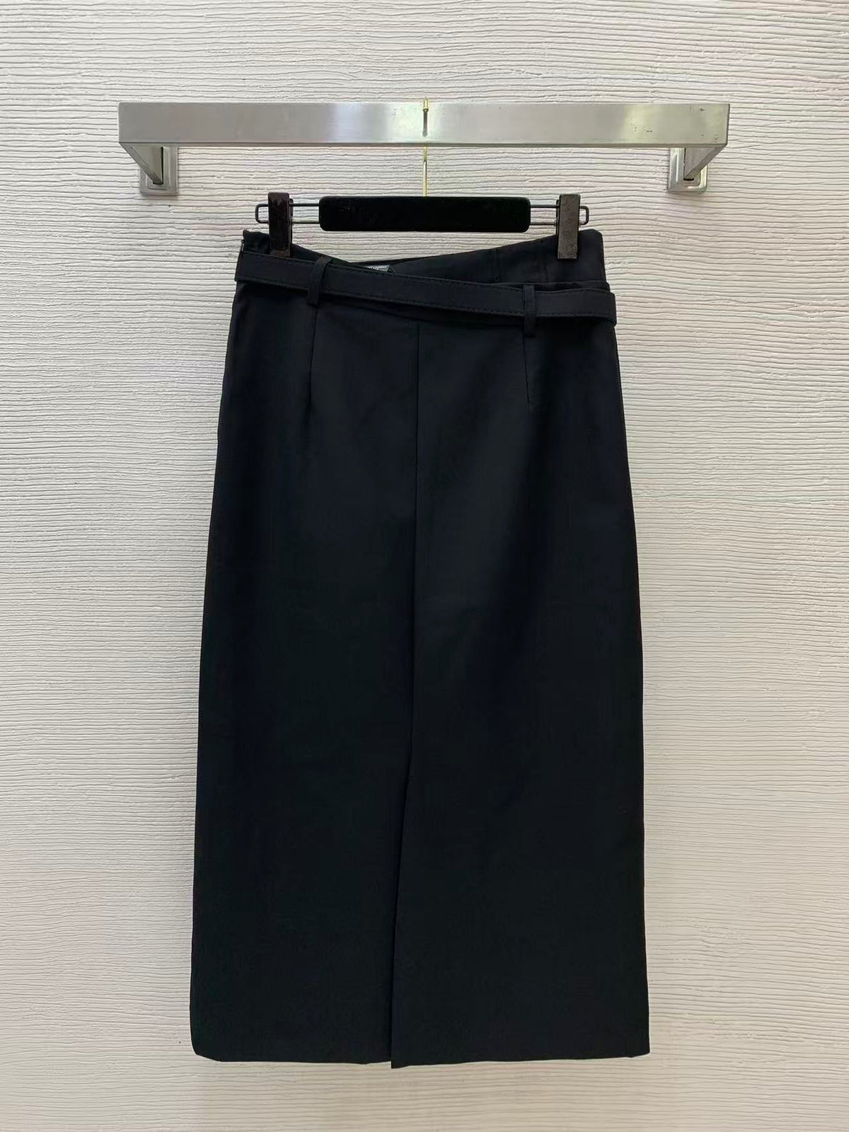YSL 26s Belted Midi Skirt Black Cotton 50672