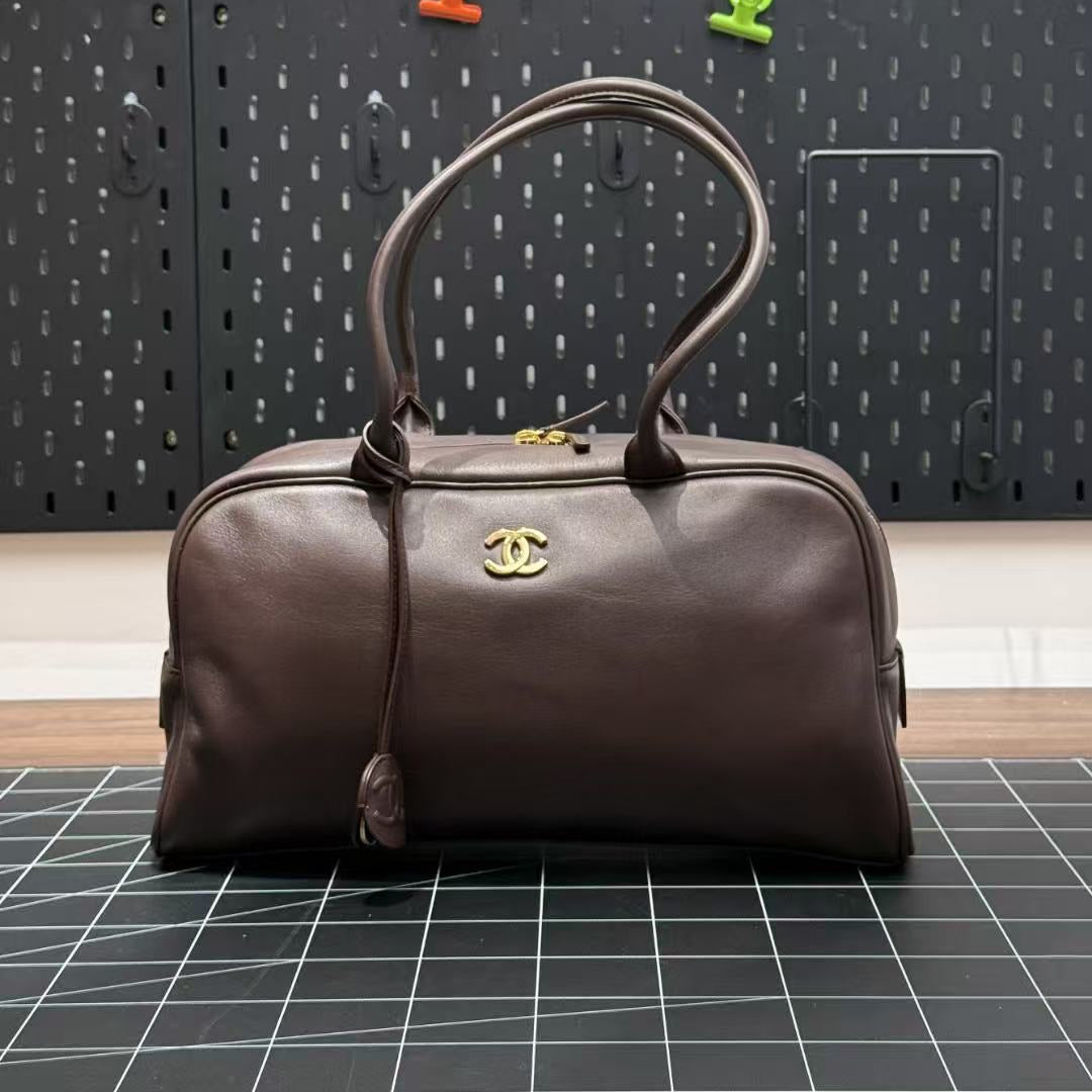 CC Maxi Bowling Bag 35cm Dark Brown Leather Best Version