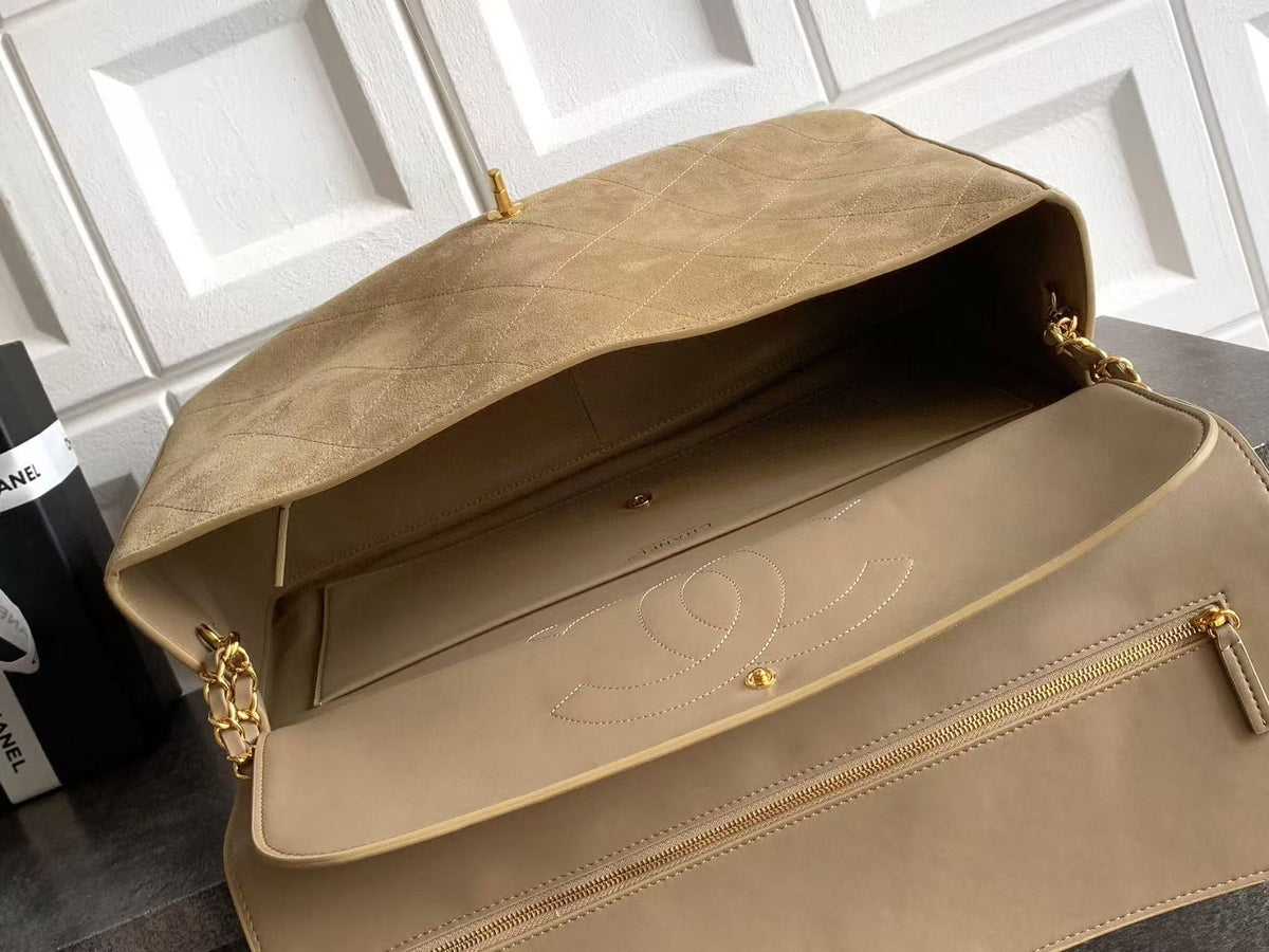 CC 26s Maxi Flap Bag 39cm Beige Suede Best Version