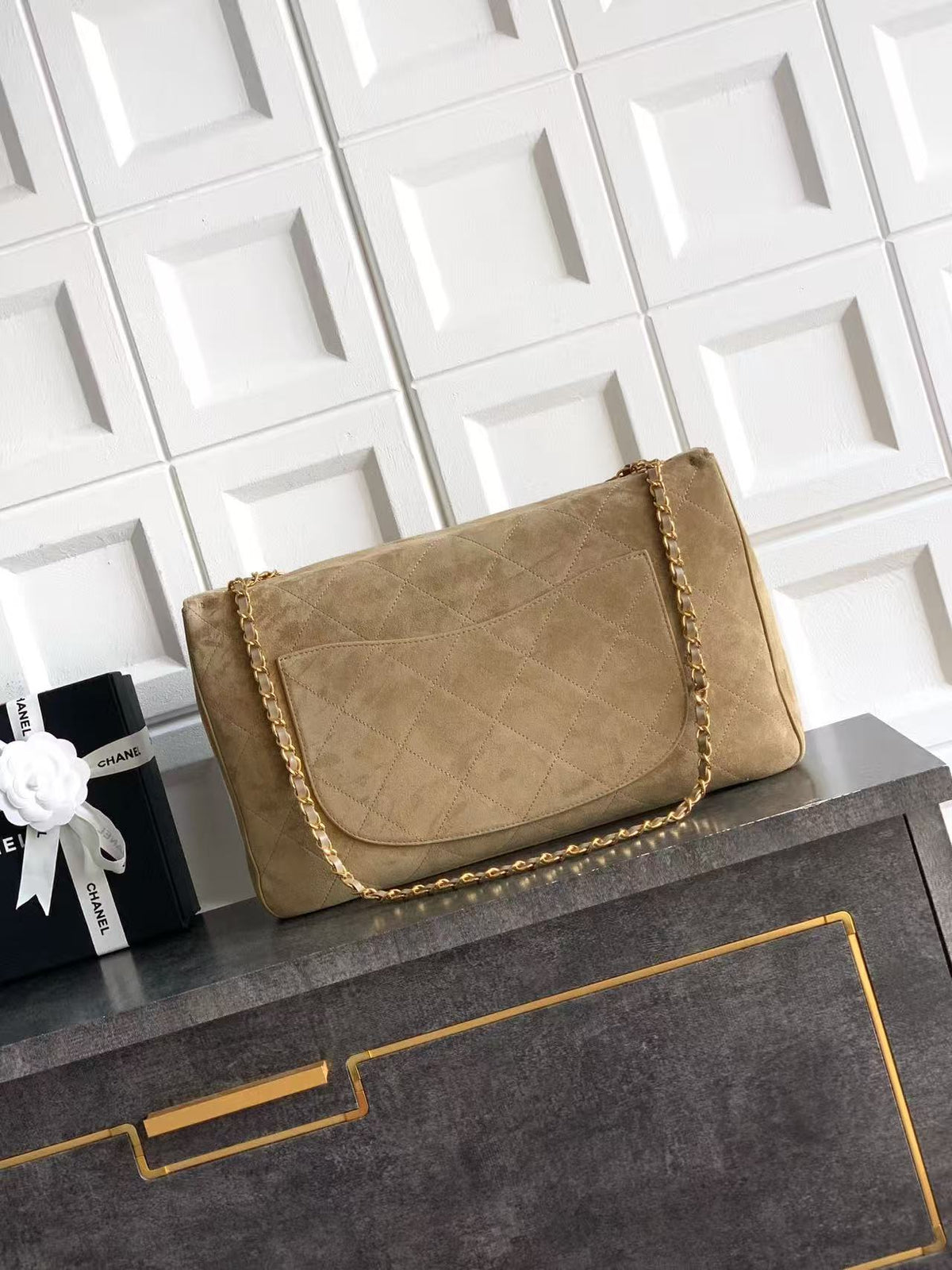 CC 26s Maxi Flap Bag 39cm Beige Suede Best Version