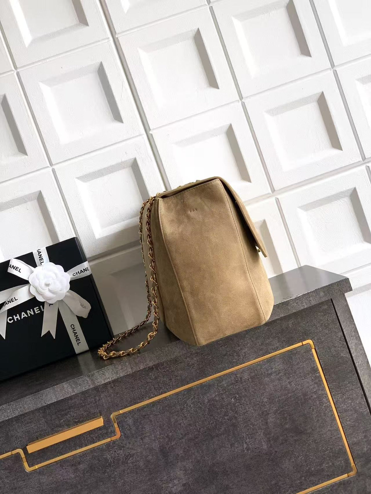 CC 26s Maxi Flap Bag 39cm Beige Suede Best Version