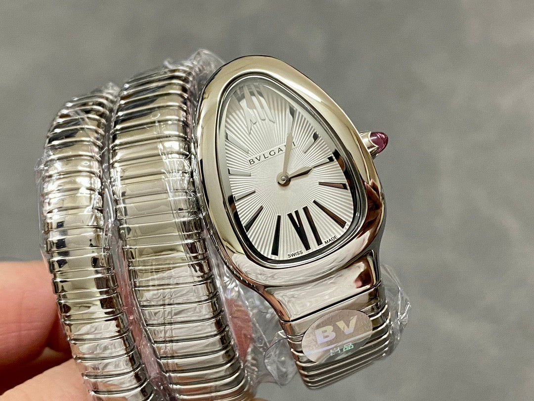 Bulgari Serpenti Tubogas 35mm Steel Silver Dial Quartz Watch