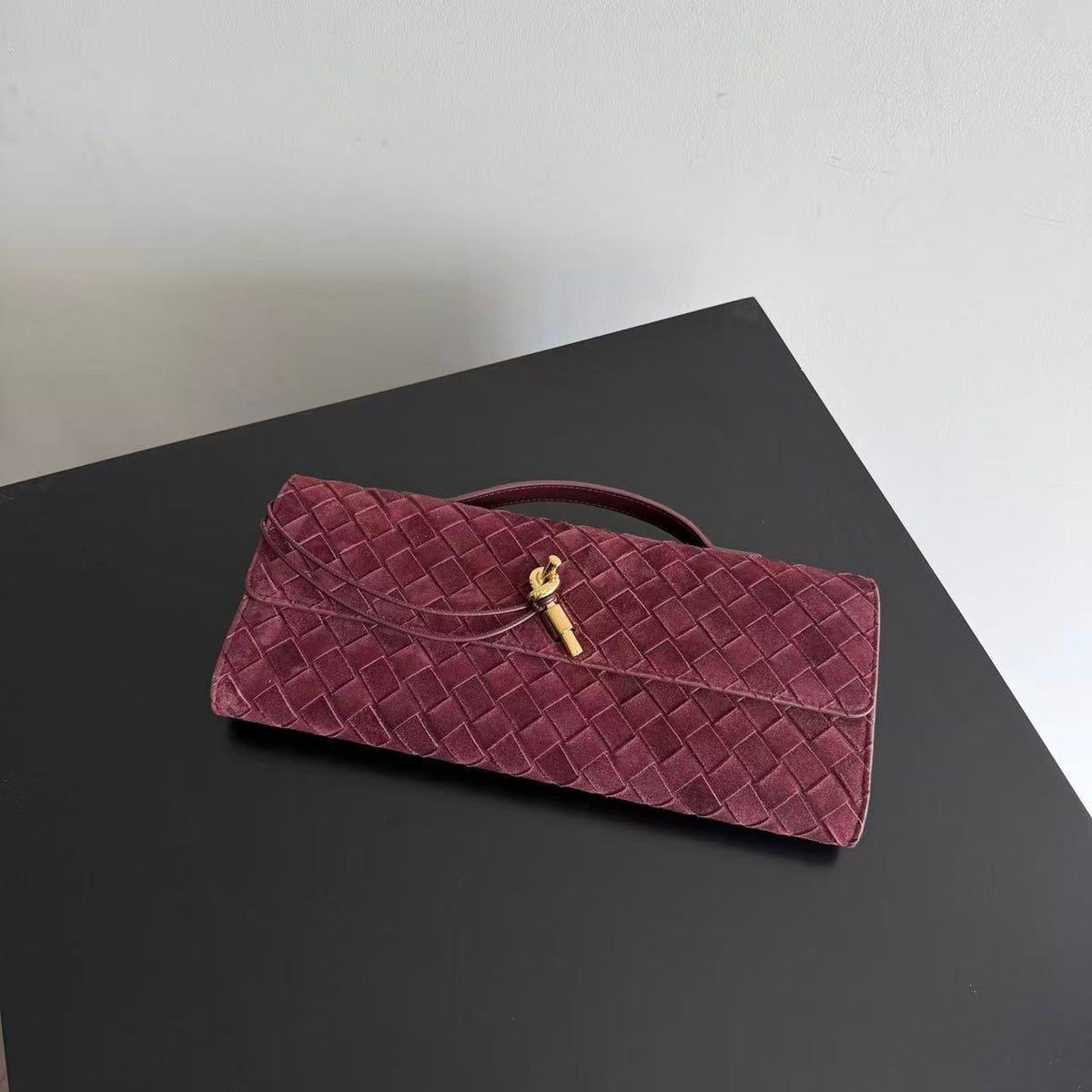 BV 26s Andiamo Long Clutch 31cm Deep Mahogany Suede 741511