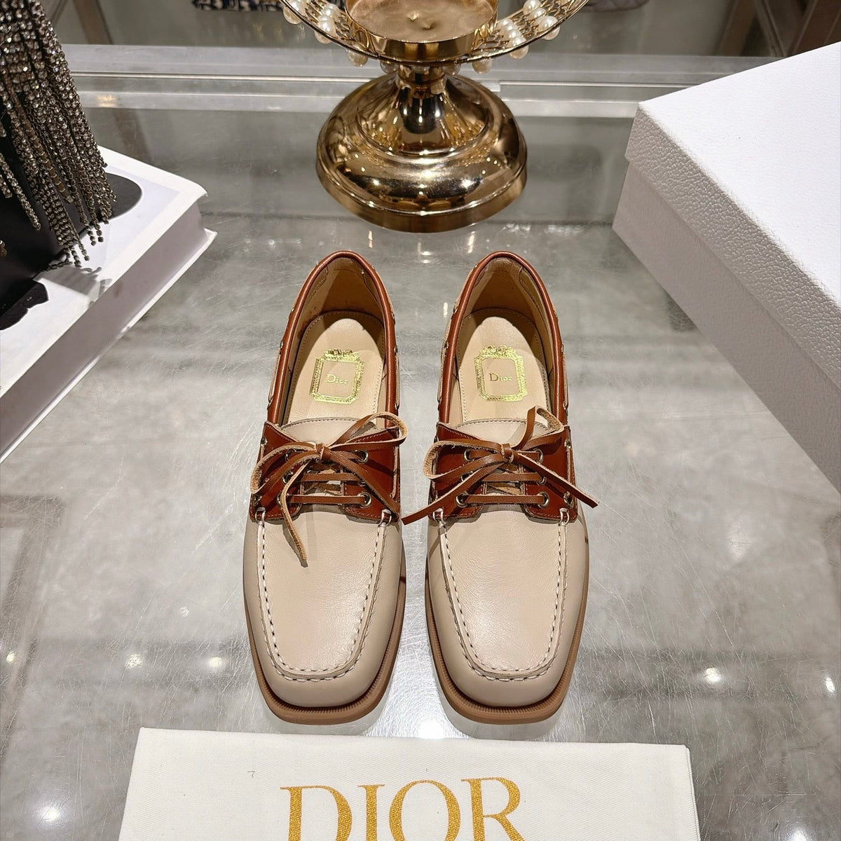 CD 26s  Rive Boat Loafers 3.5cm Beige Tan Leather 996781