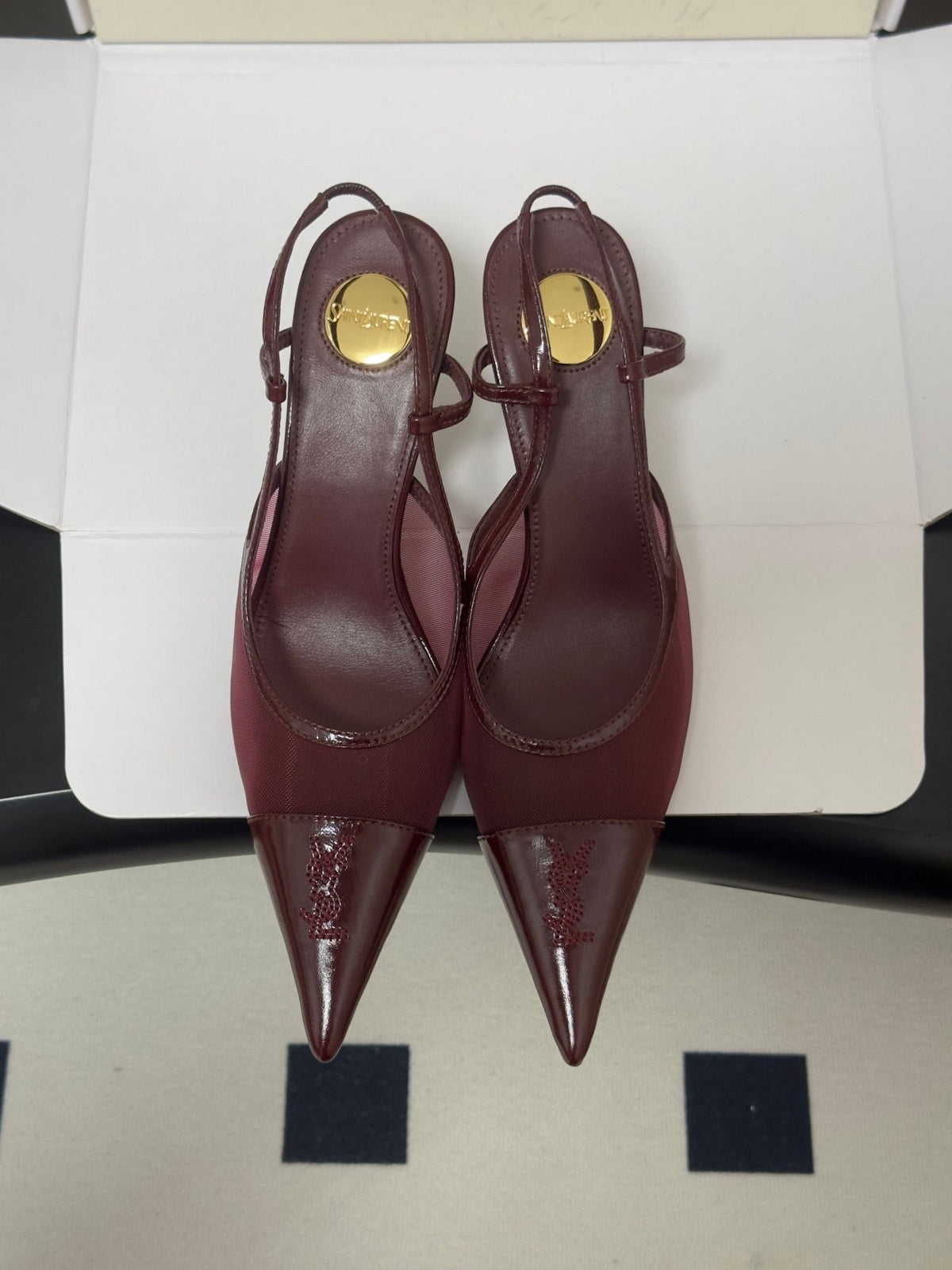 YSL 26s Renée Pumps Vintage Bordeaux Mesh 869662