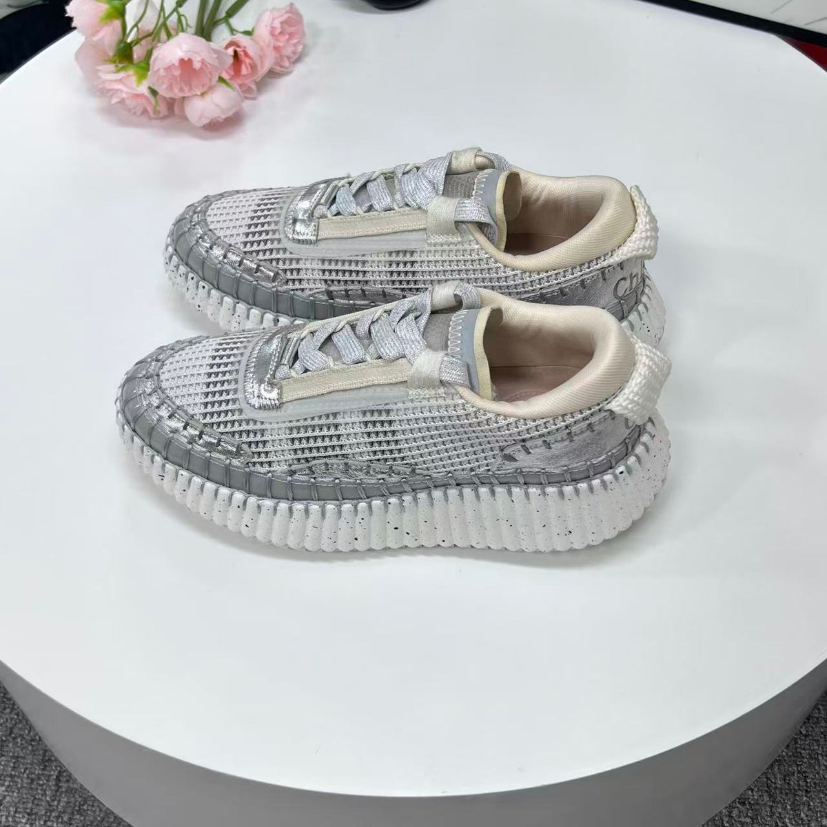 CHLOE 26SS Platform Sneakers Casual Shoes Metallic Mesh 094579