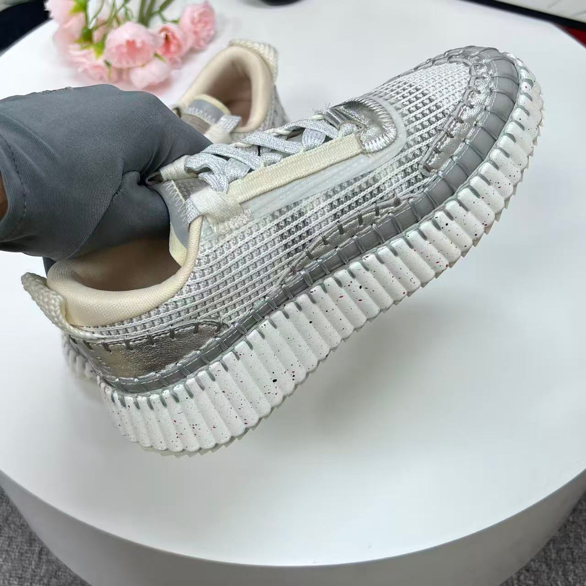CHLOE 26SS Platform Sneakers Casual Shoes Metallic Mesh 094579