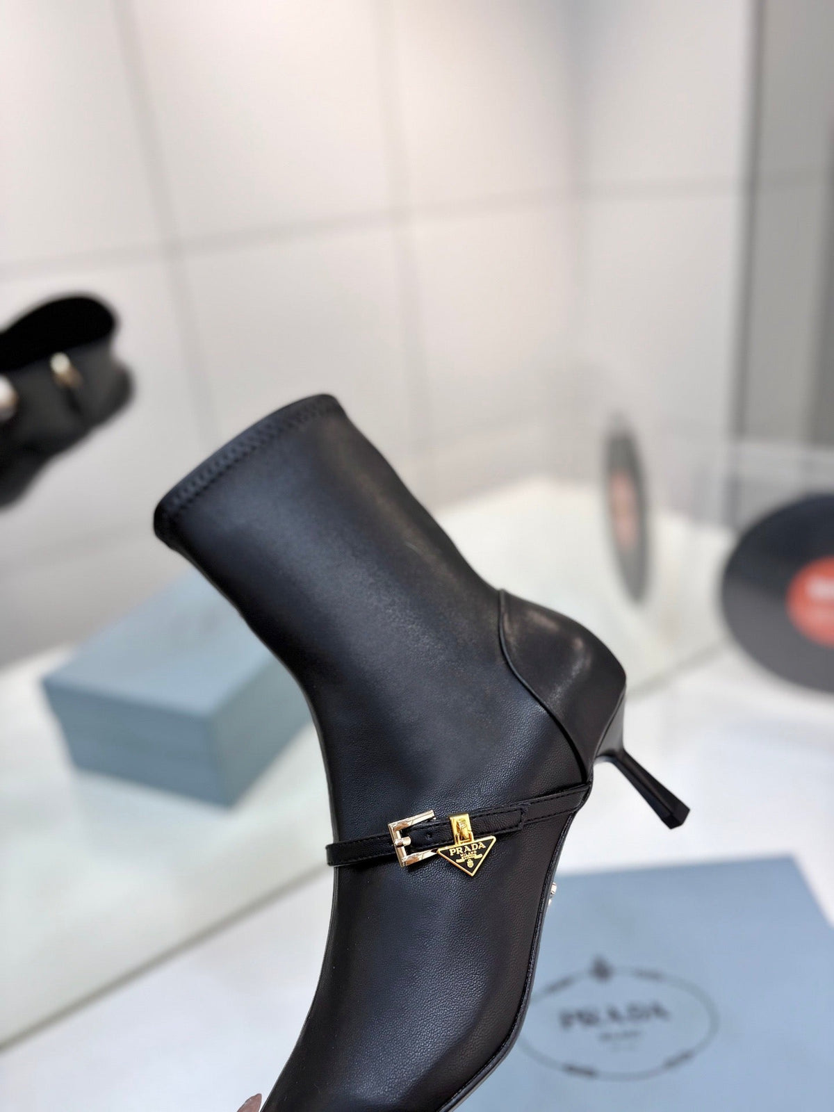 Prada Pointed-Toe Kitten-Heel Boots Brown Leather 158588