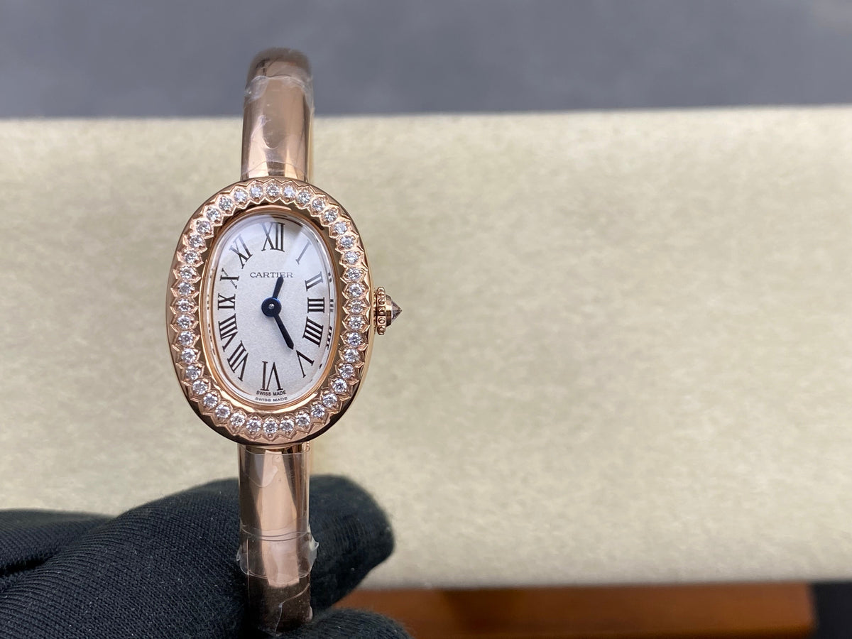 Cartier Baignoire Diamond Mini 18.5mm Pink Gold Clous de Paris Dial
