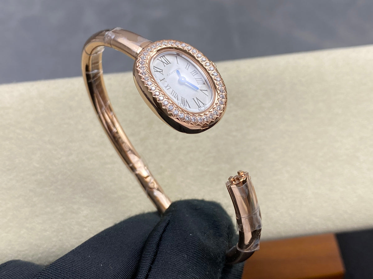 Cartier Baignoire Diamond Mini 18.5mm Pink Gold Clous de Paris Dial