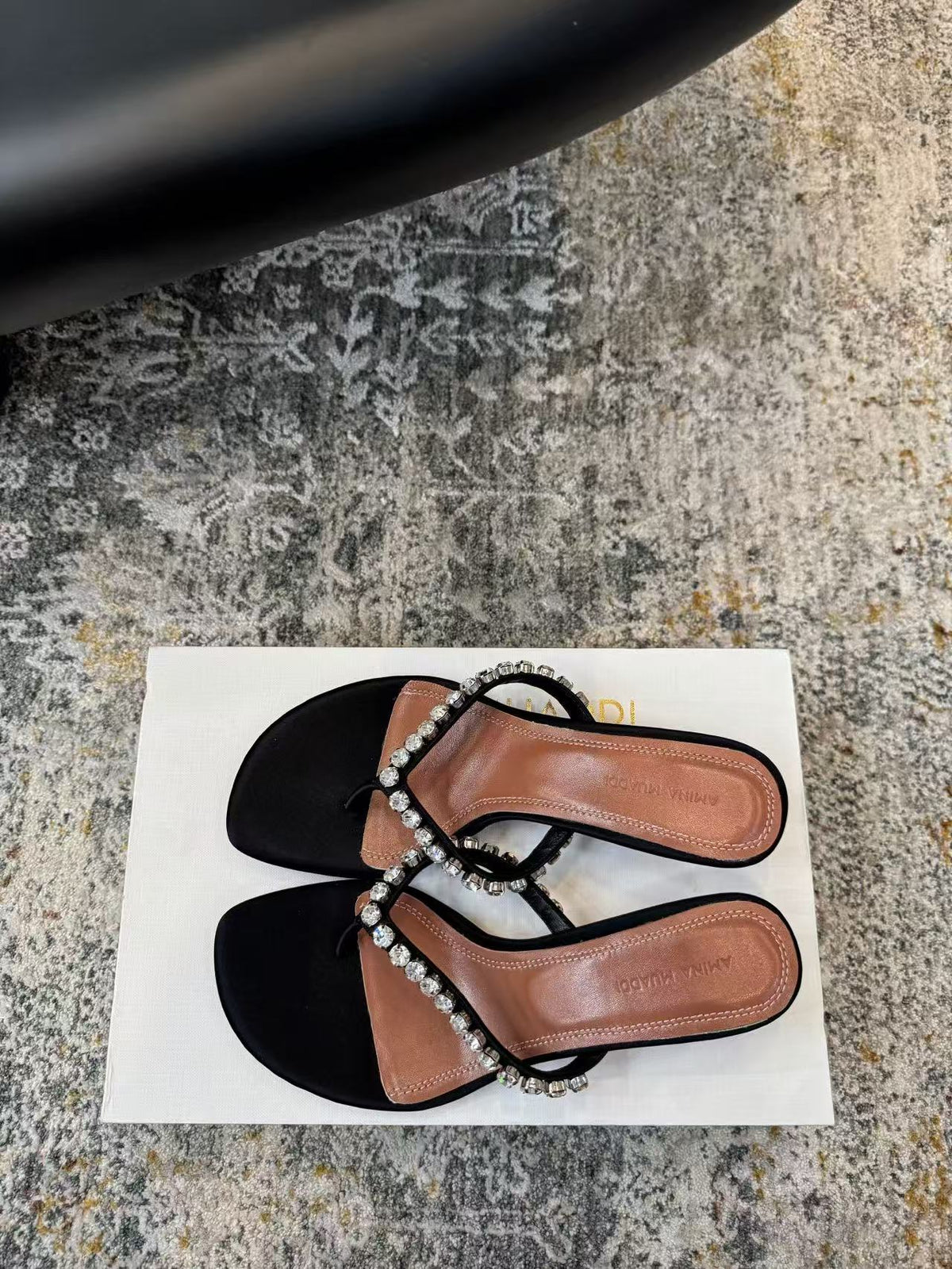 Amina Muaddi 26s Gigi Thong Sandals Satin Crystal White