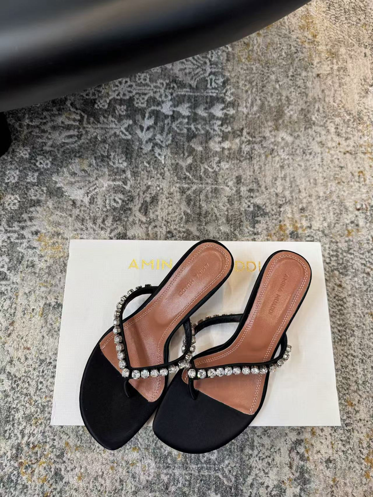 Amina Muaddi 26s Gigi Thong Sandals Satin Crystal White