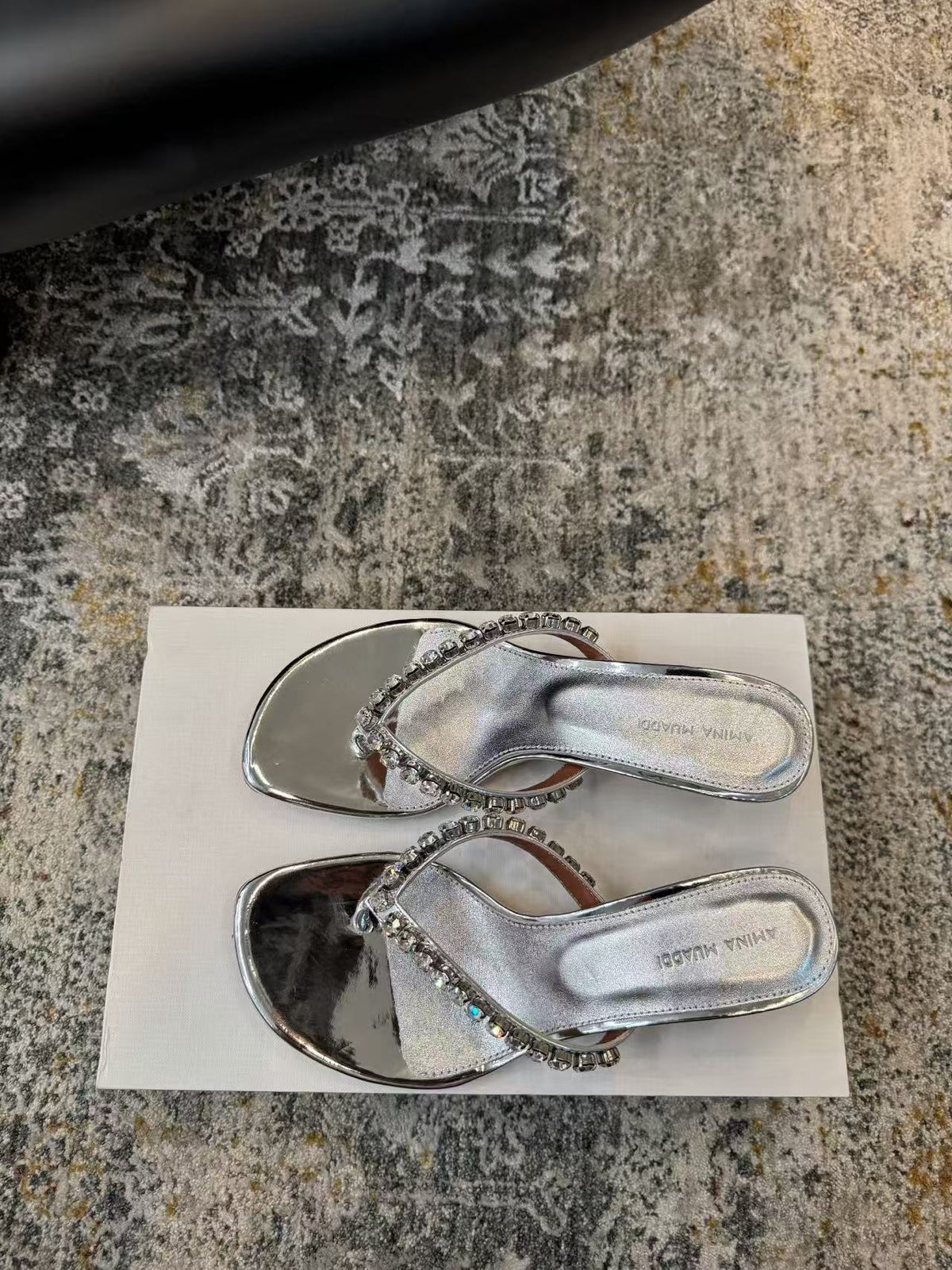 Amina Muaddi 26s Gigi Thong Sandals Satin Crystal White