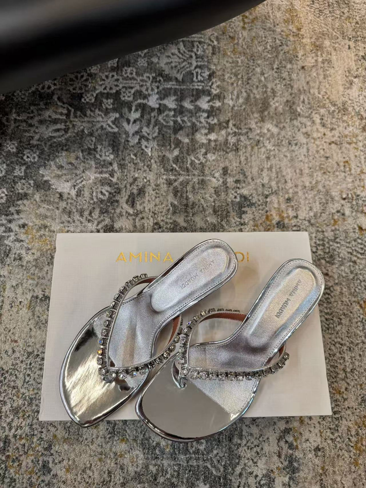Amina Muaddi 26s Gigi Thong Sandals Satin Crystal White