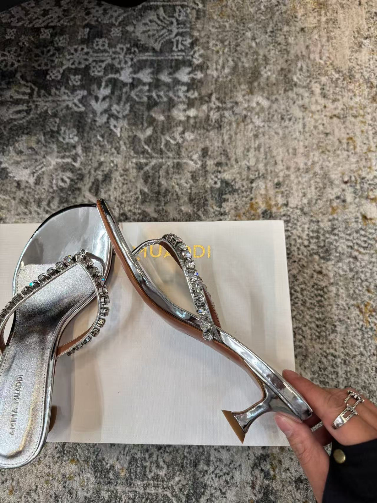 Amina Muaddi 26s Gigi Thong Sandals Satin Crystal White