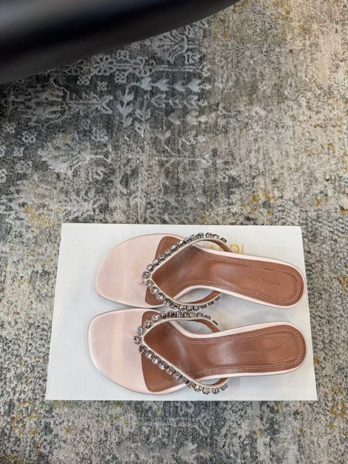 Amina Muaddi 26s Gigi Thong Sandals Satin Crystal White