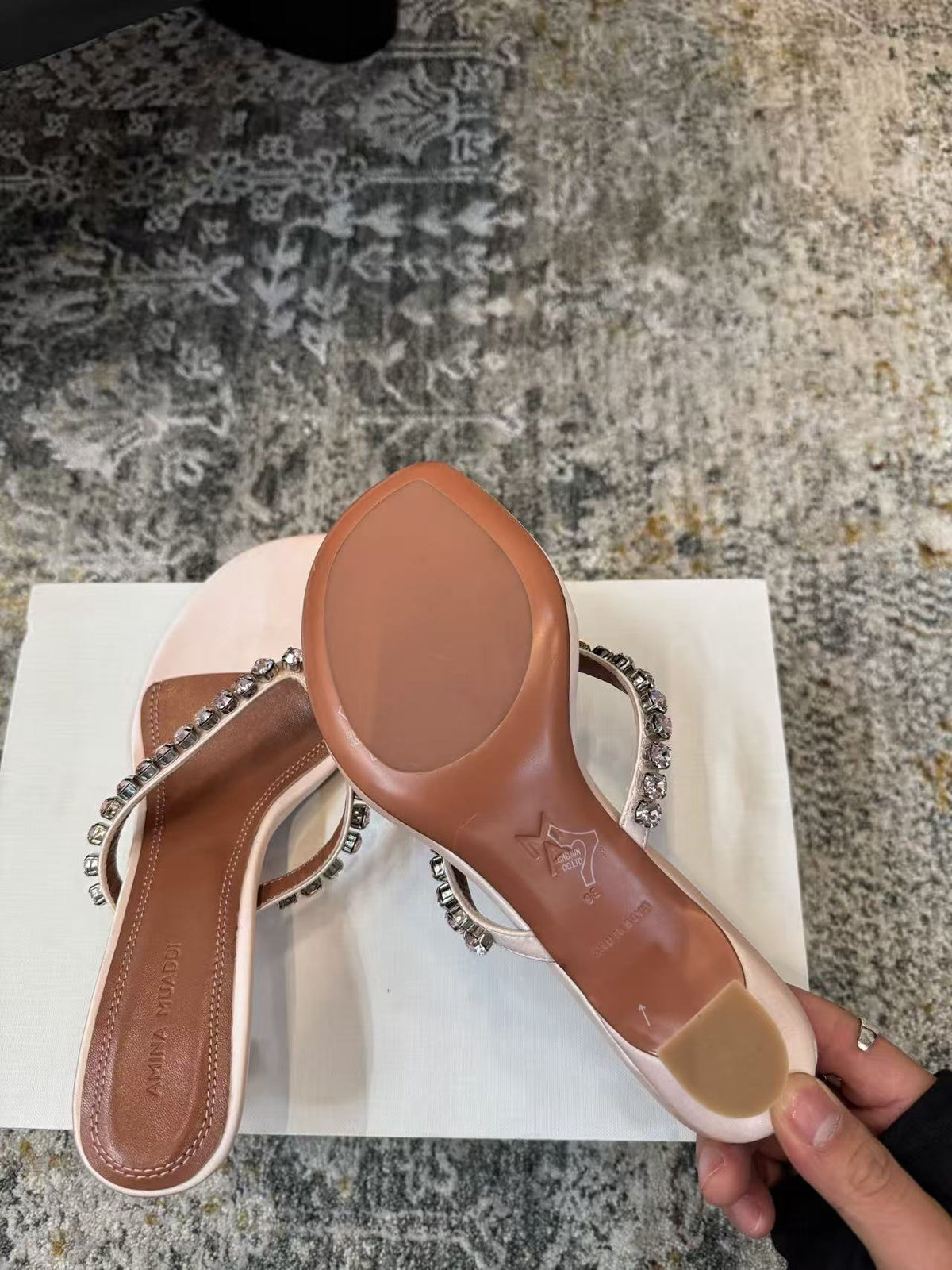 Amina Muaddi 26s Gigi Thong Sandals Satin Crystal White
