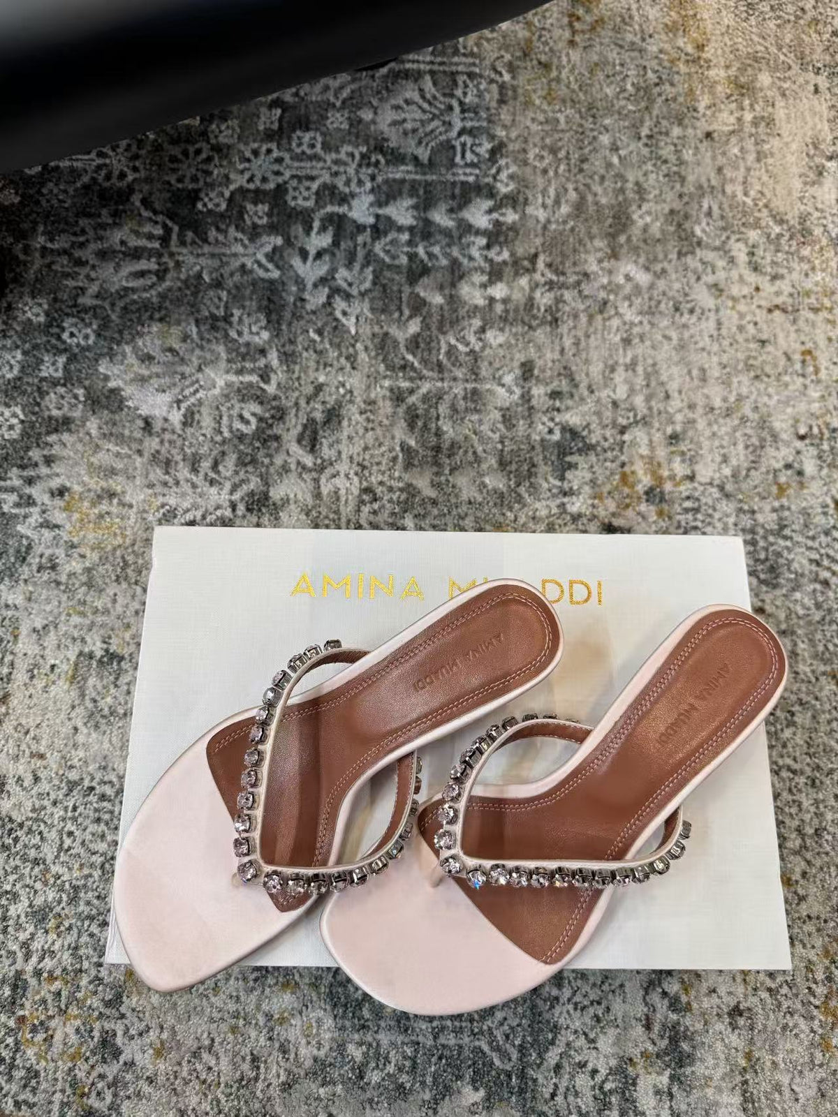 Amina Muaddi 26s Gigi Thong Sandals Satin Crystal White