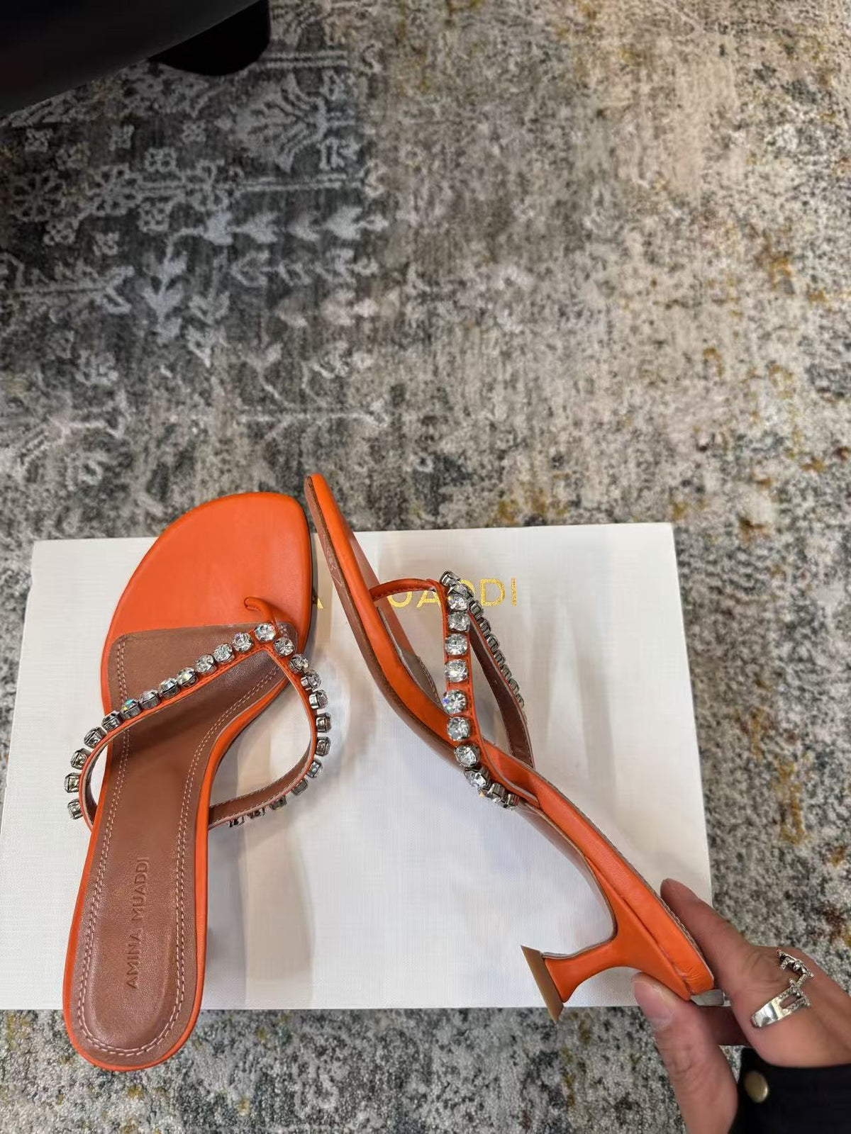 Amina Muaddi 26s Gigi Thong Sandals Satin Crystal White